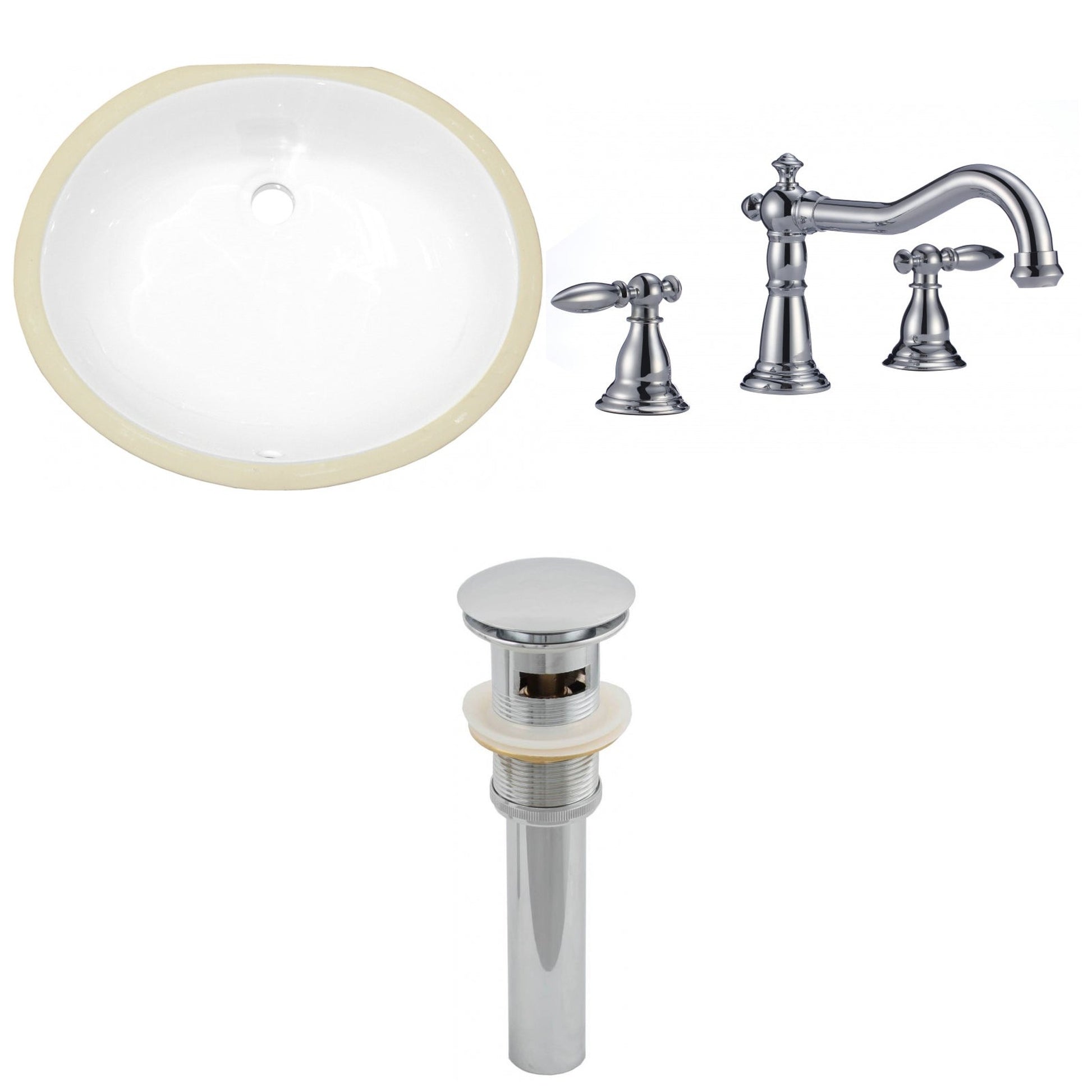 American Imaginations AI-13238 20" White Oval Ceramic Undermount Bathroom Sink Set