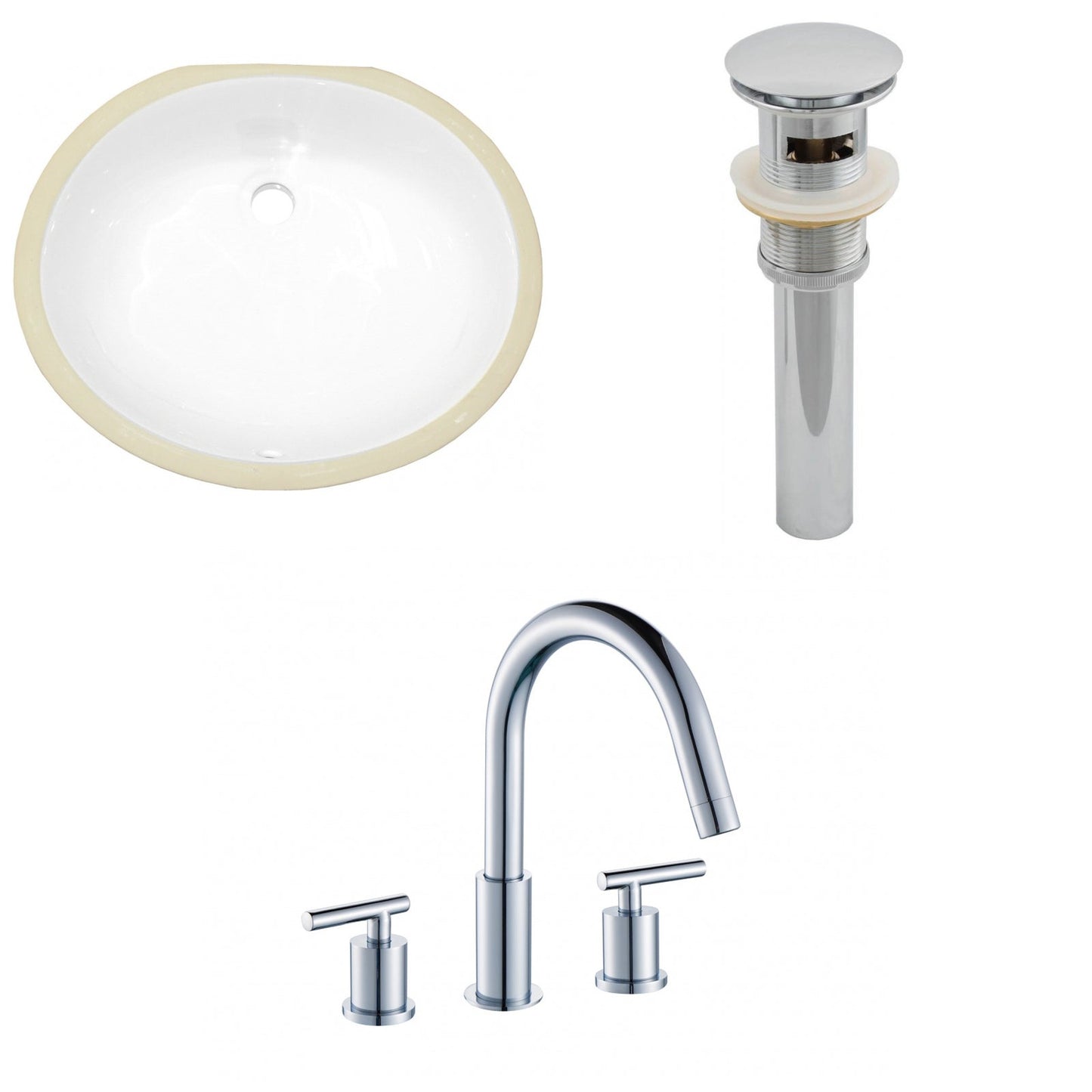 American Imaginations AI-13239 20" White Oval Ceramic Undermount Bathroom Sink Set