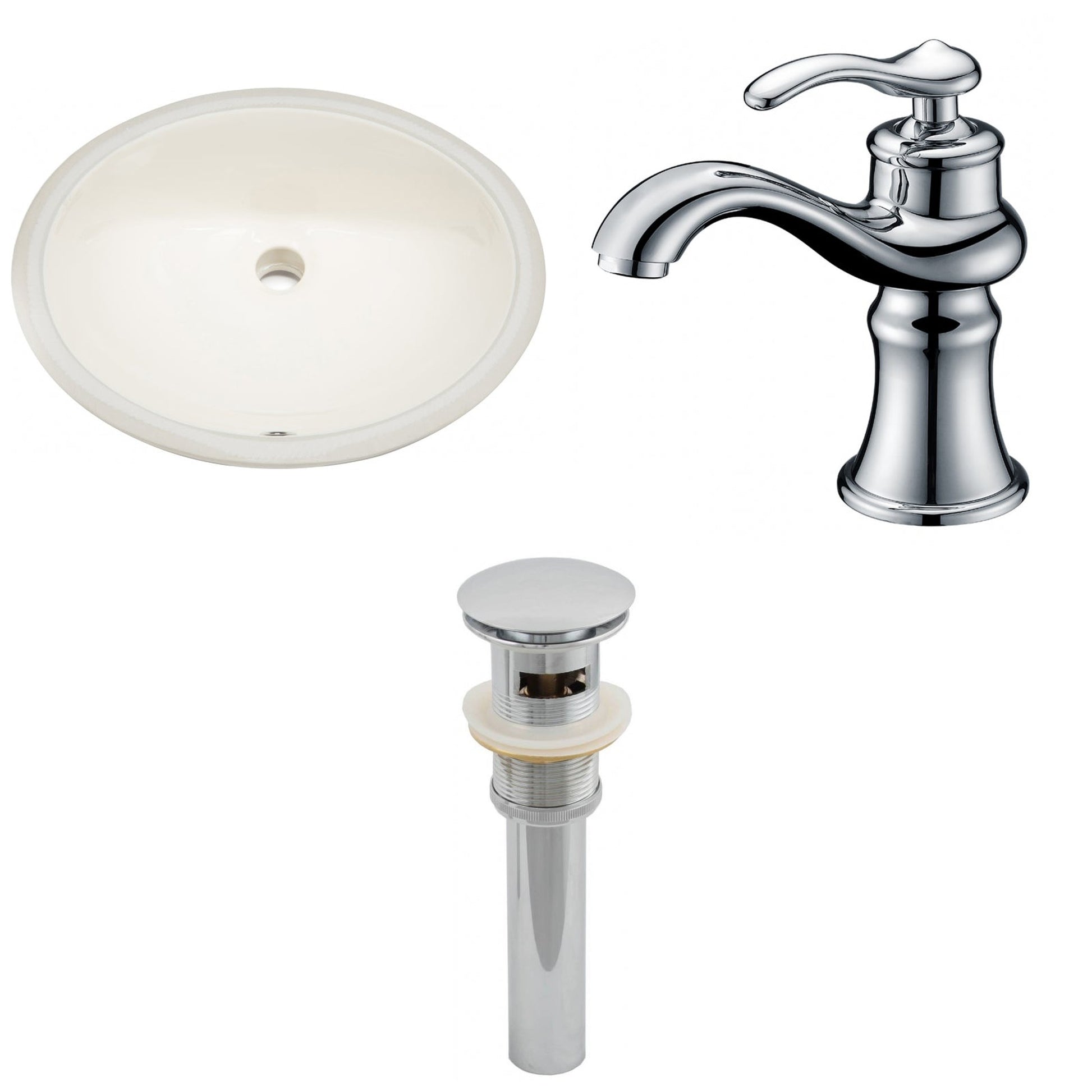 American Imaginations AI-13242 20" Biscuit Oval Ceramic Undermount Bathroom Sink Set
