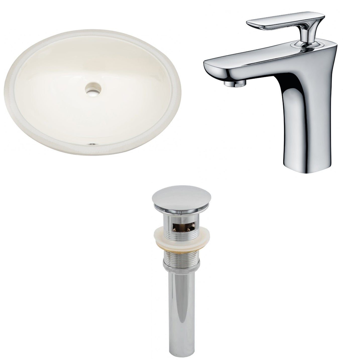 American Imaginations AI-13247 20" Biscuit Oval Ceramic Undermount Bathroom Sink Set