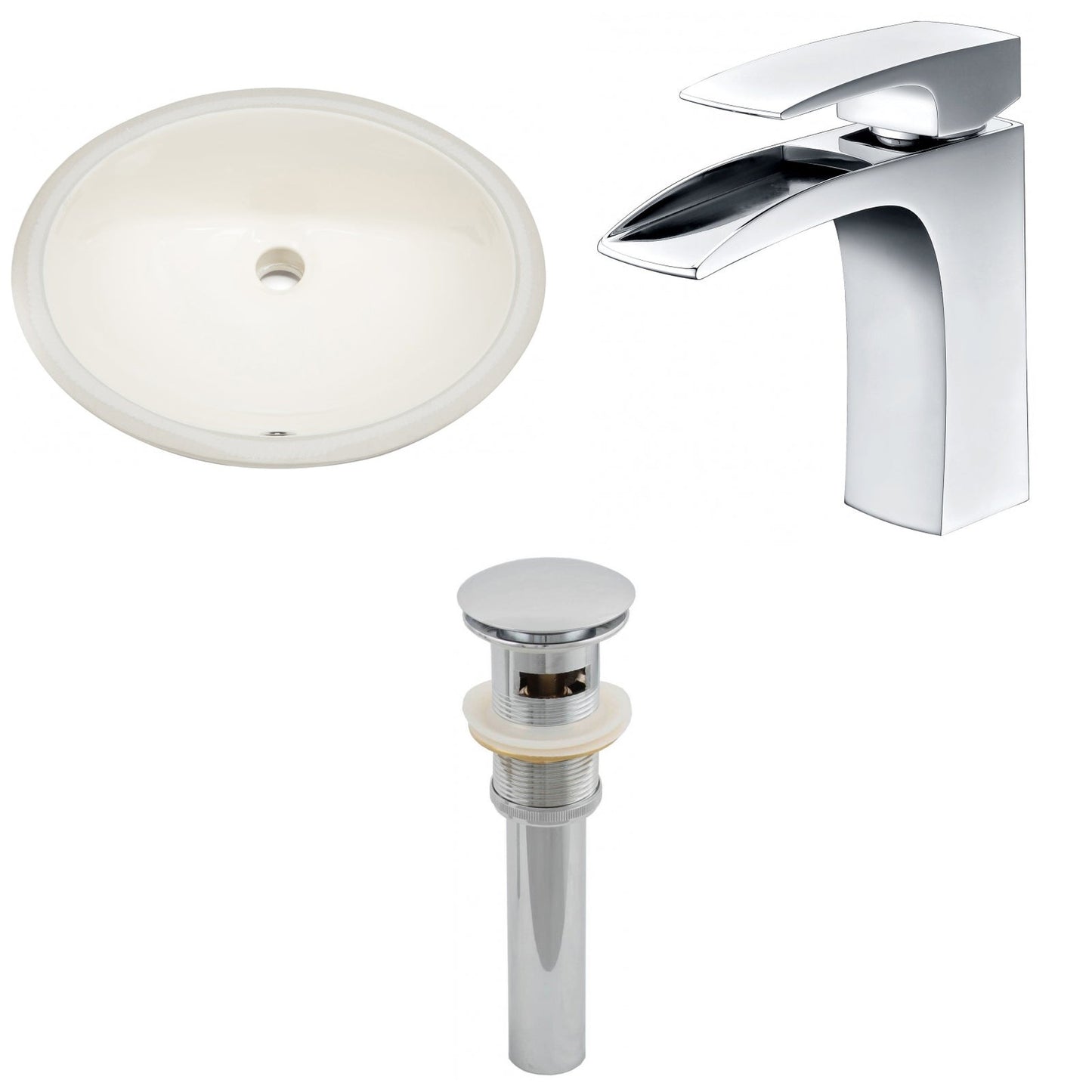 American Imaginations AI-13249 20" Biscuit Oval Ceramic Undermount Bathroom Sink Set