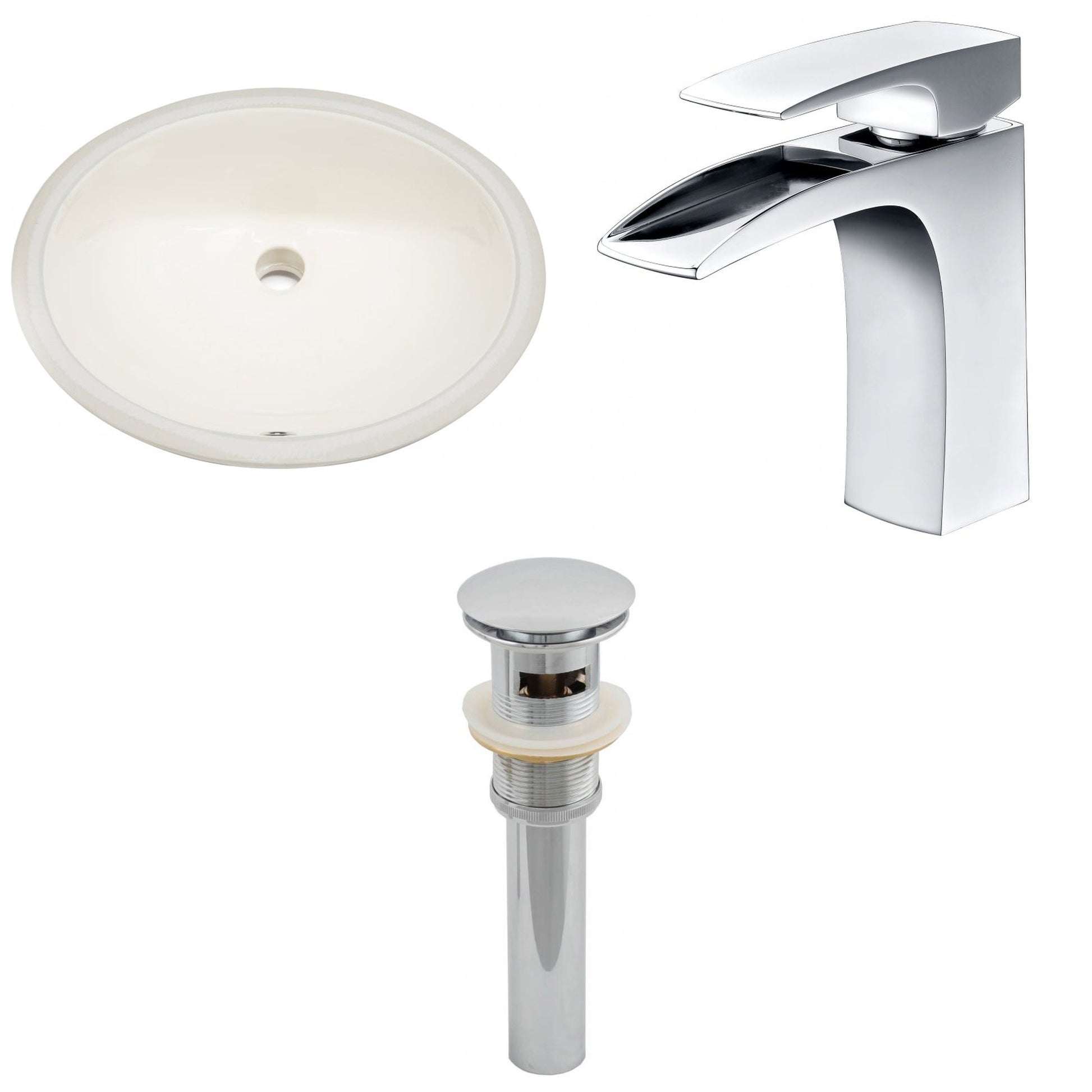 American Imaginations AI-13249 20" Biscuit Oval Ceramic Undermount Bathroom Sink Set
