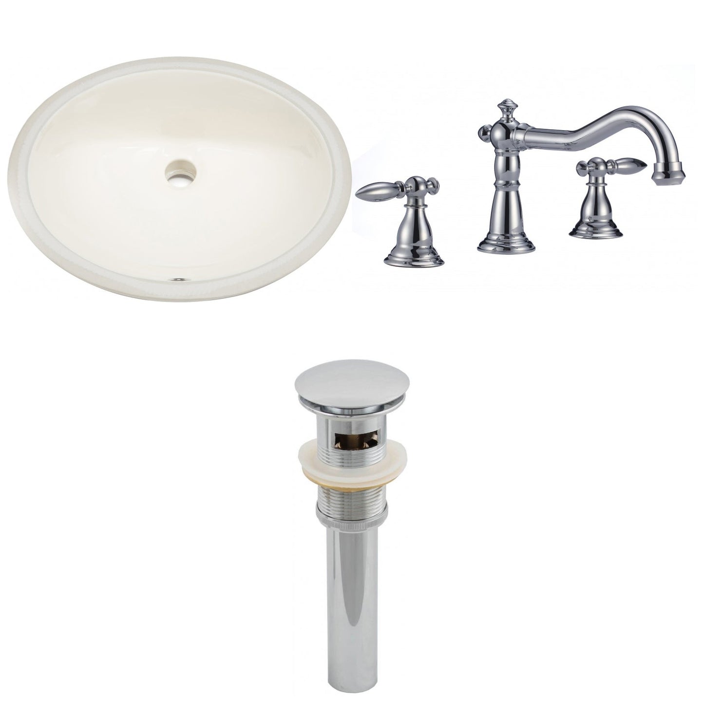 American Imaginations AI-13253 20" Biscuit Oval Ceramic Undermount Bathroom Sink Set