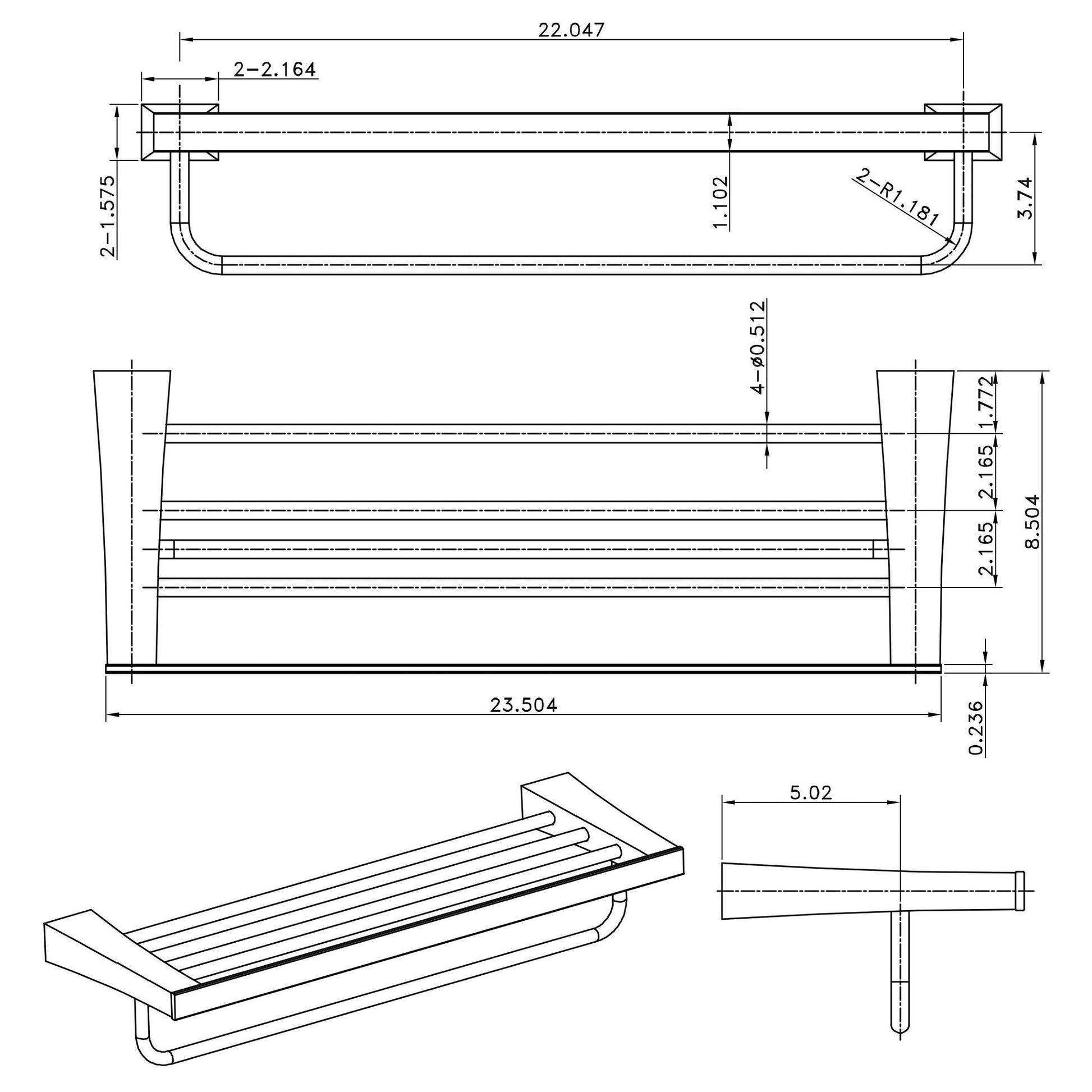 American Imaginations AI-13340 24" Chrome Rectangular Wall Mount Modern Bathroom Accessory Set