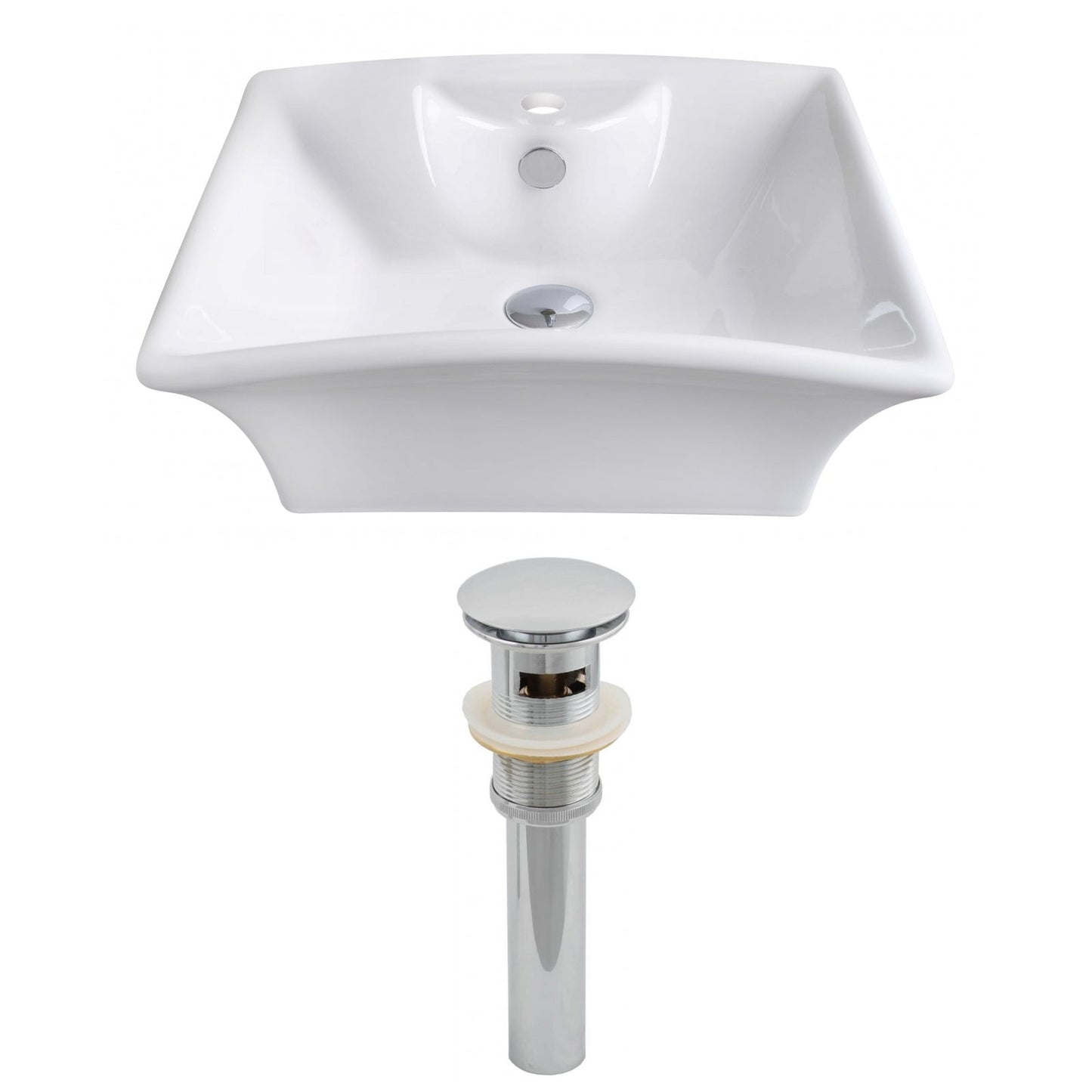 American Imaginations AI-14787 20" White Rectangular Ceramic Above Counter Bathroom Vessel Sink Set