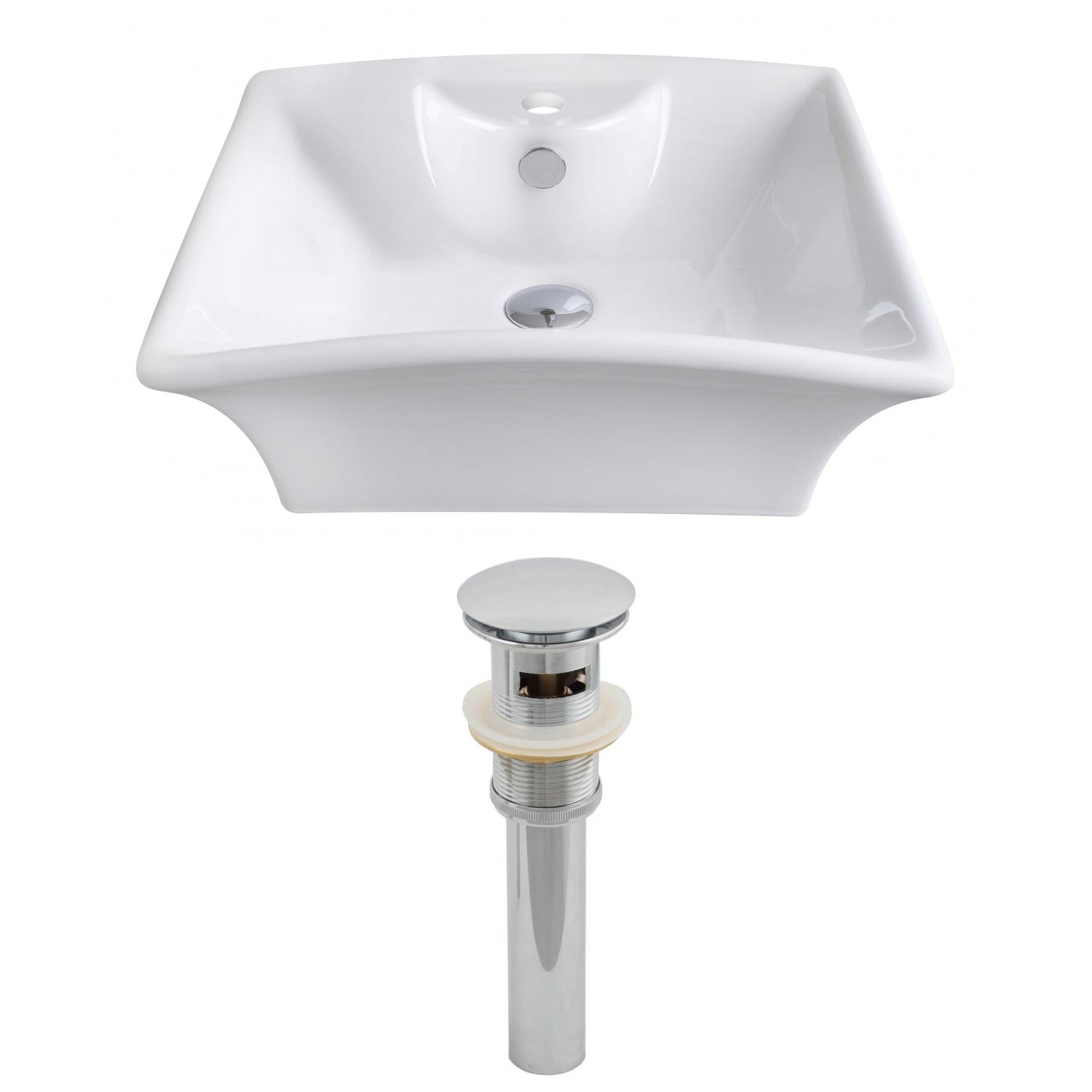 American Imaginations AI-14787 20" White Rectangular Ceramic Above Counter Bathroom Vessel Sink Set