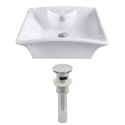 American Imaginations AI-14787 20" White Rectangular Ceramic Above Counter Bathroom Vessel Sink Set