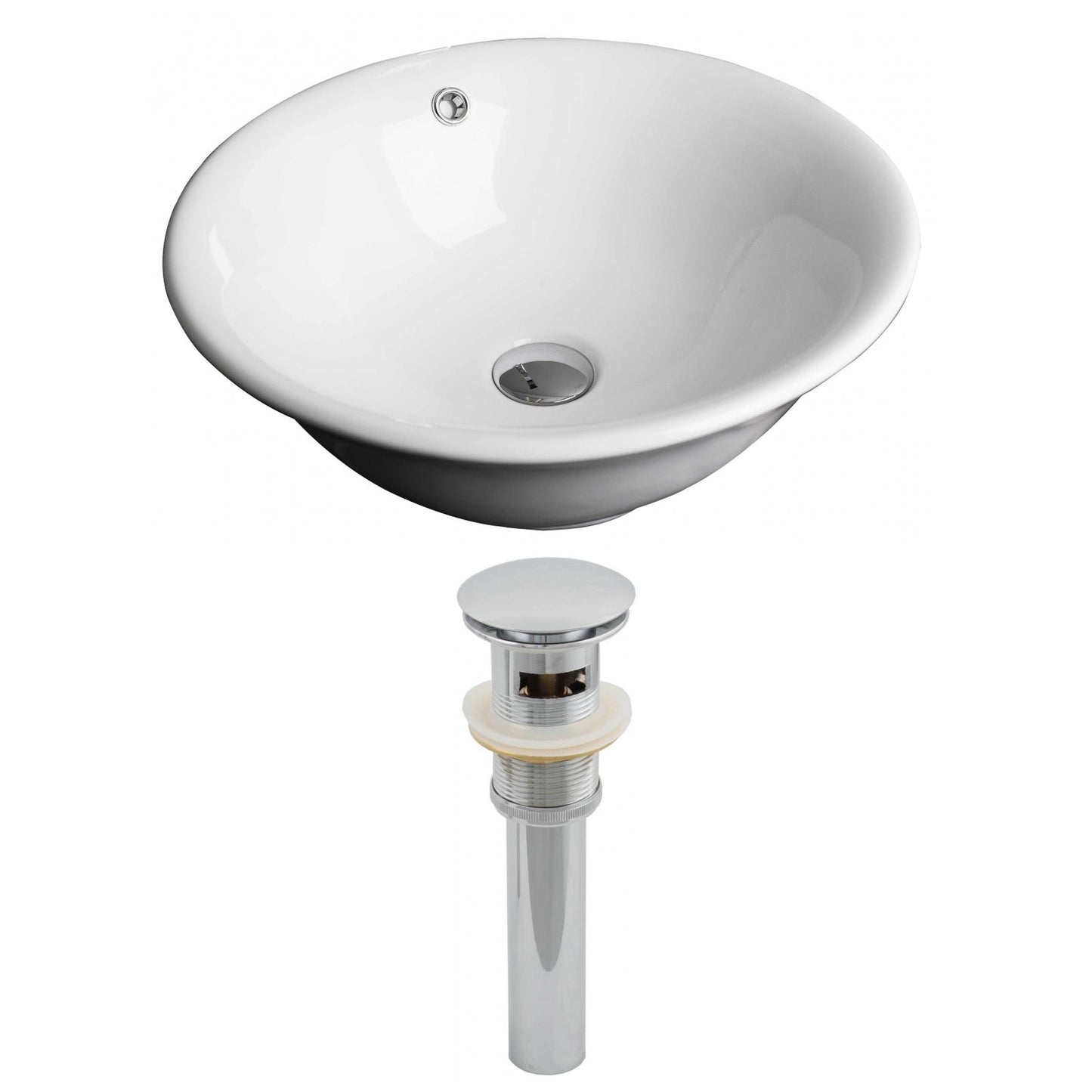 American Imaginations AI-14789 17" White Round Ceramic Above Counter Bathroom Vessel Sink Set