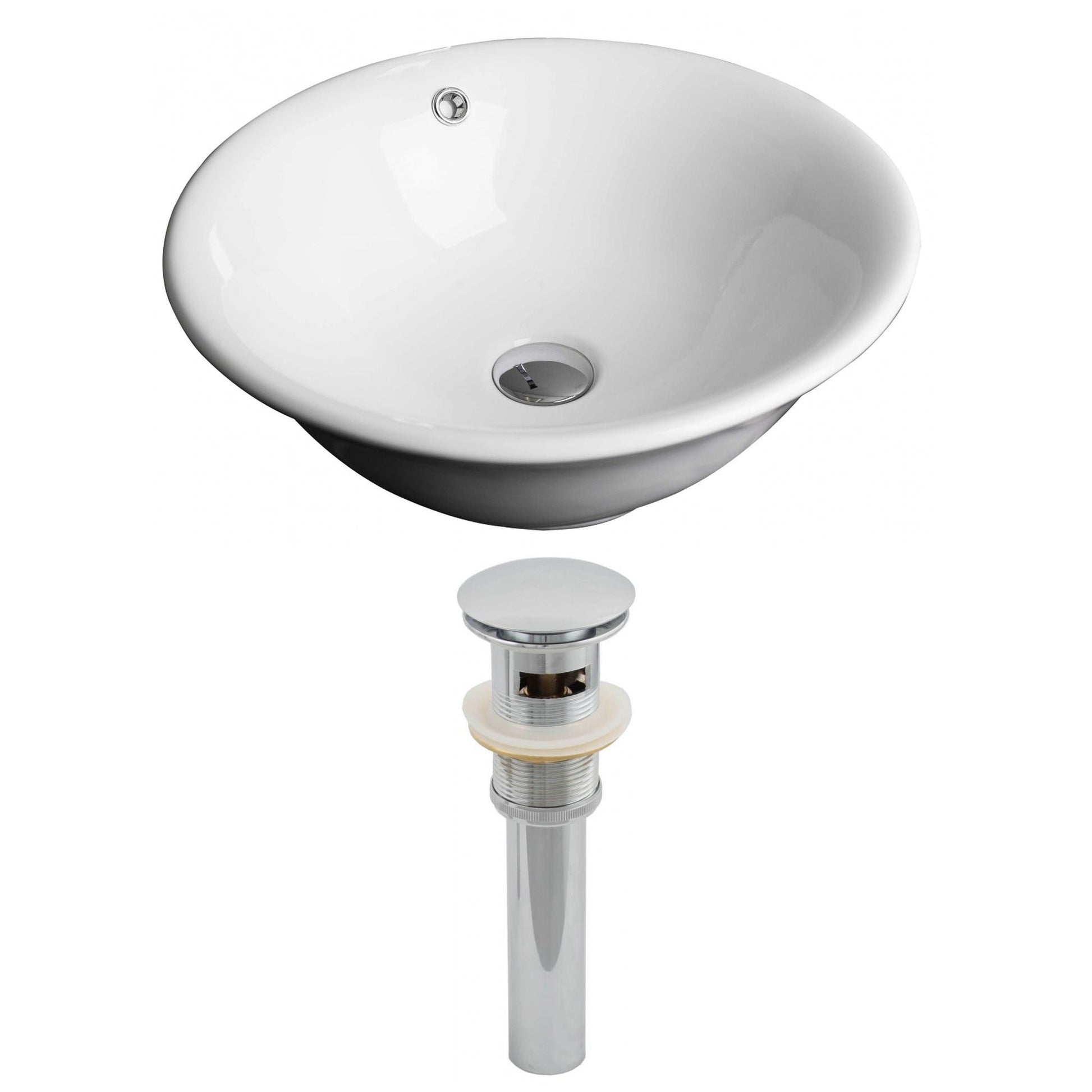 American Imaginations AI-14789 17" White Round Ceramic Above Counter Bathroom Vessel Sink Set
