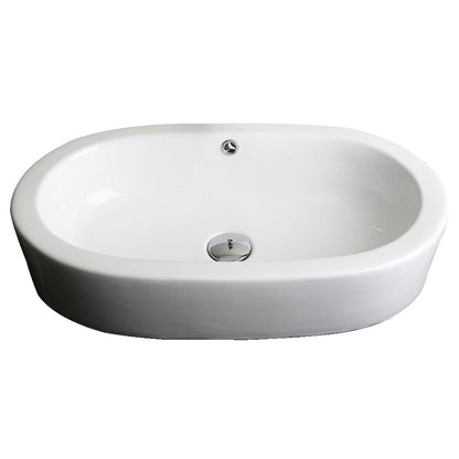 American Imaginations AI-14790 25" White Oval Ceramic Semi-Recessed Bathroom Vessel Sink Set