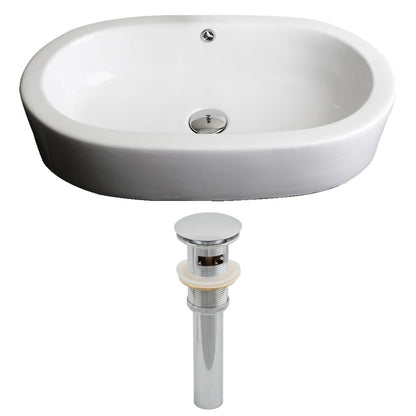 American Imaginations AI-14790 25" White Oval Ceramic Semi-Recessed Bathroom Vessel Sink Set