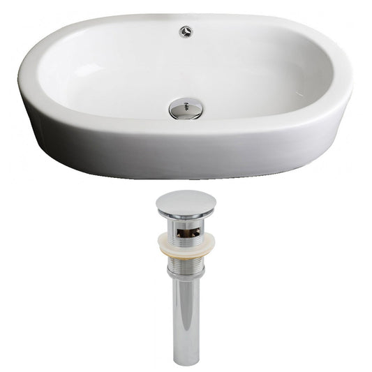 American Imaginations AI-14790 25" White Oval Ceramic Semi-Recessed Bathroom Vessel Sink Set