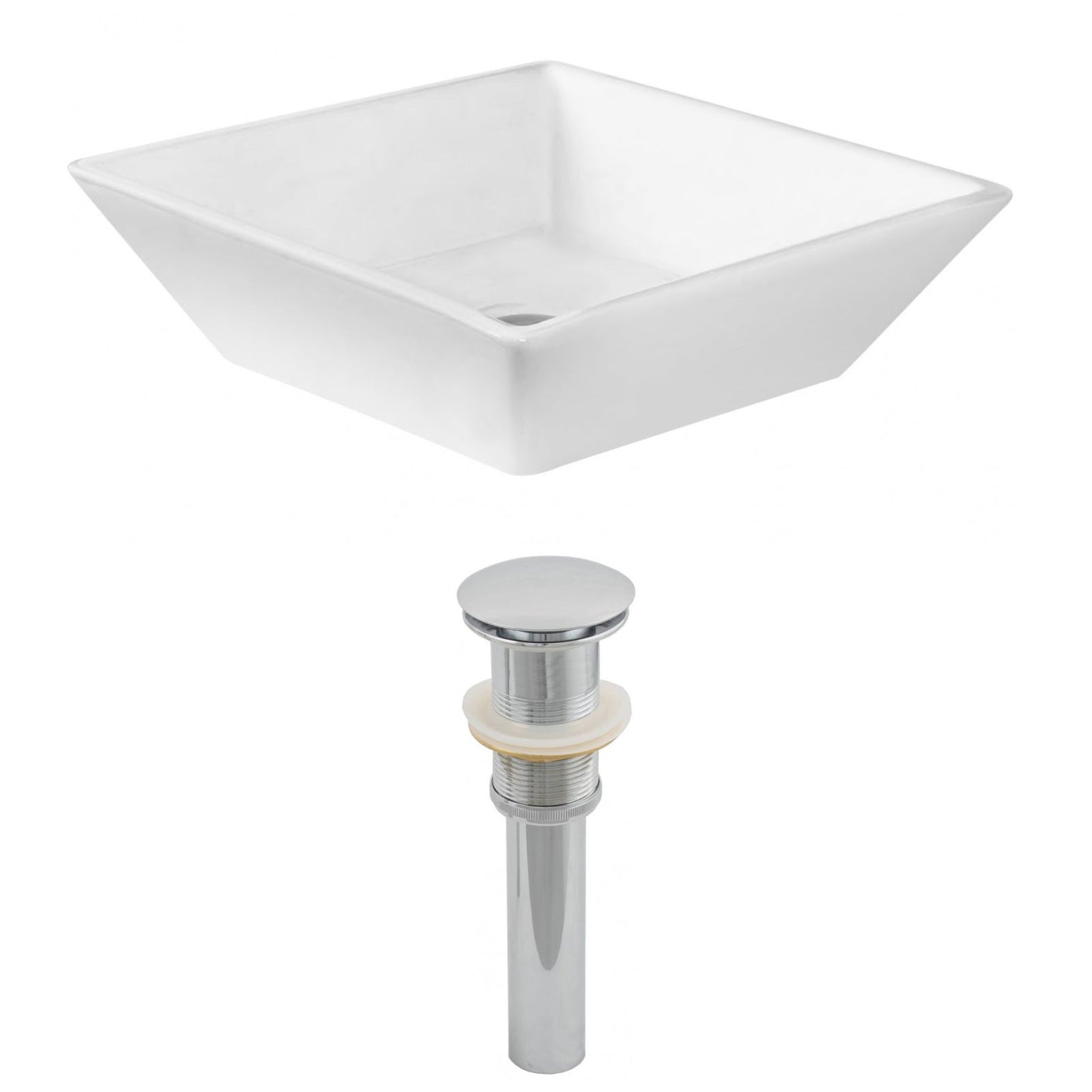 American Imaginations AI-14796 16" White Square Ceramic Above Counter Bathroom Vessel Sink Set