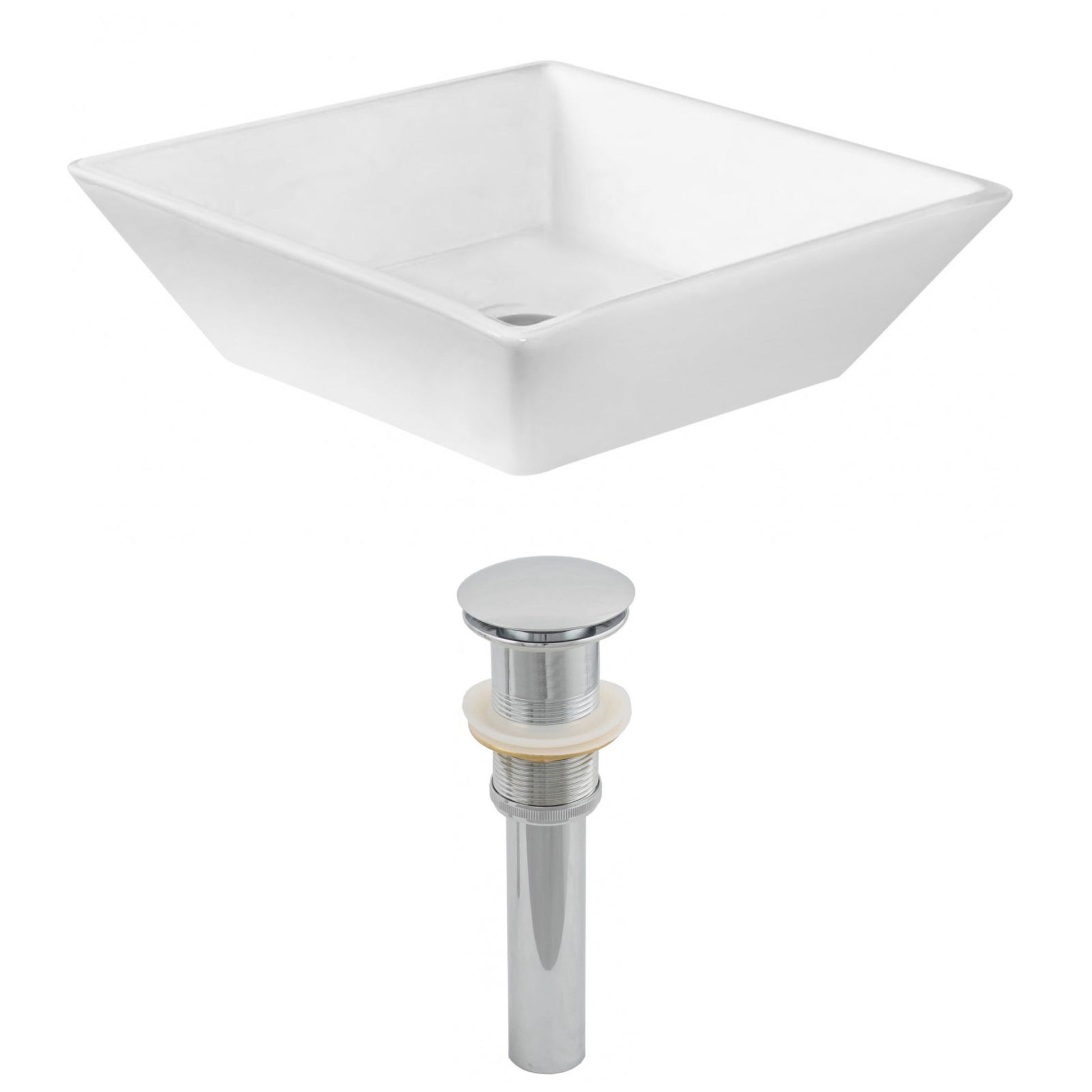 American Imaginations AI-14796 16" White Square Ceramic Above Counter Bathroom Vessel Sink Set