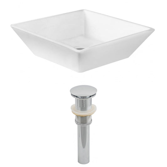 American Imaginations AI-14796 16" White Square Ceramic Above Counter Bathroom Vessel Sink Set