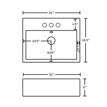 American Imaginations AI-14804 21" White Rectangular Ceramic Above Counter Bathroom Vessel Sink Set