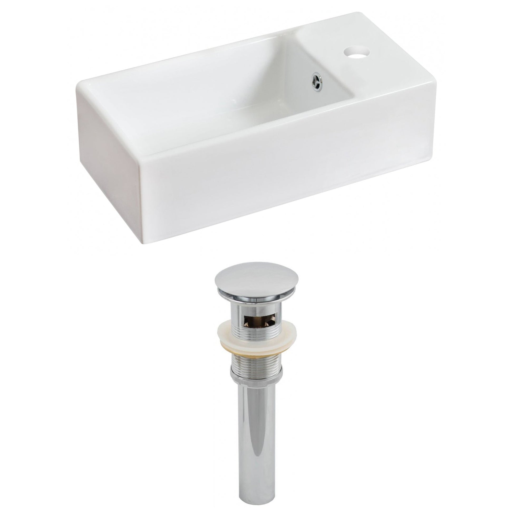 American Imaginations AI-14807 19" White Rectangular Ceramic Above Counter Bathroom Vessel Sink Set