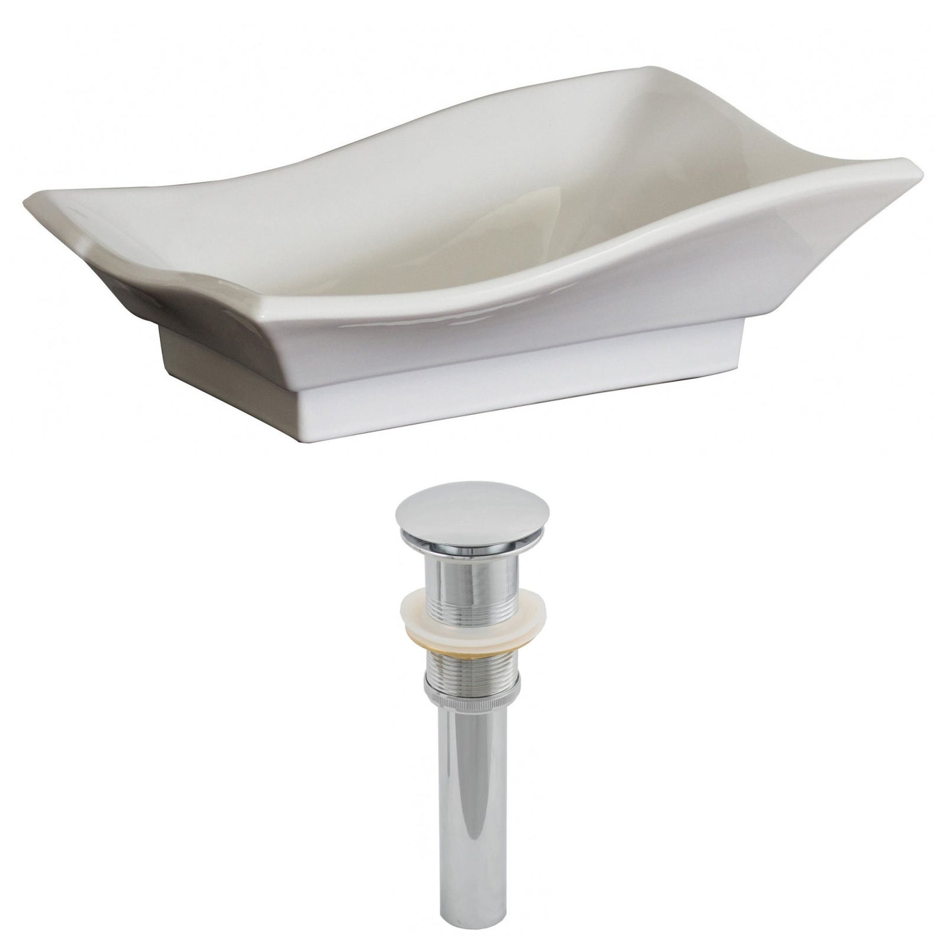American Imaginations AI-14809 20" White Unique Ceramic Above Counter Bathroom Vessel Sink Set