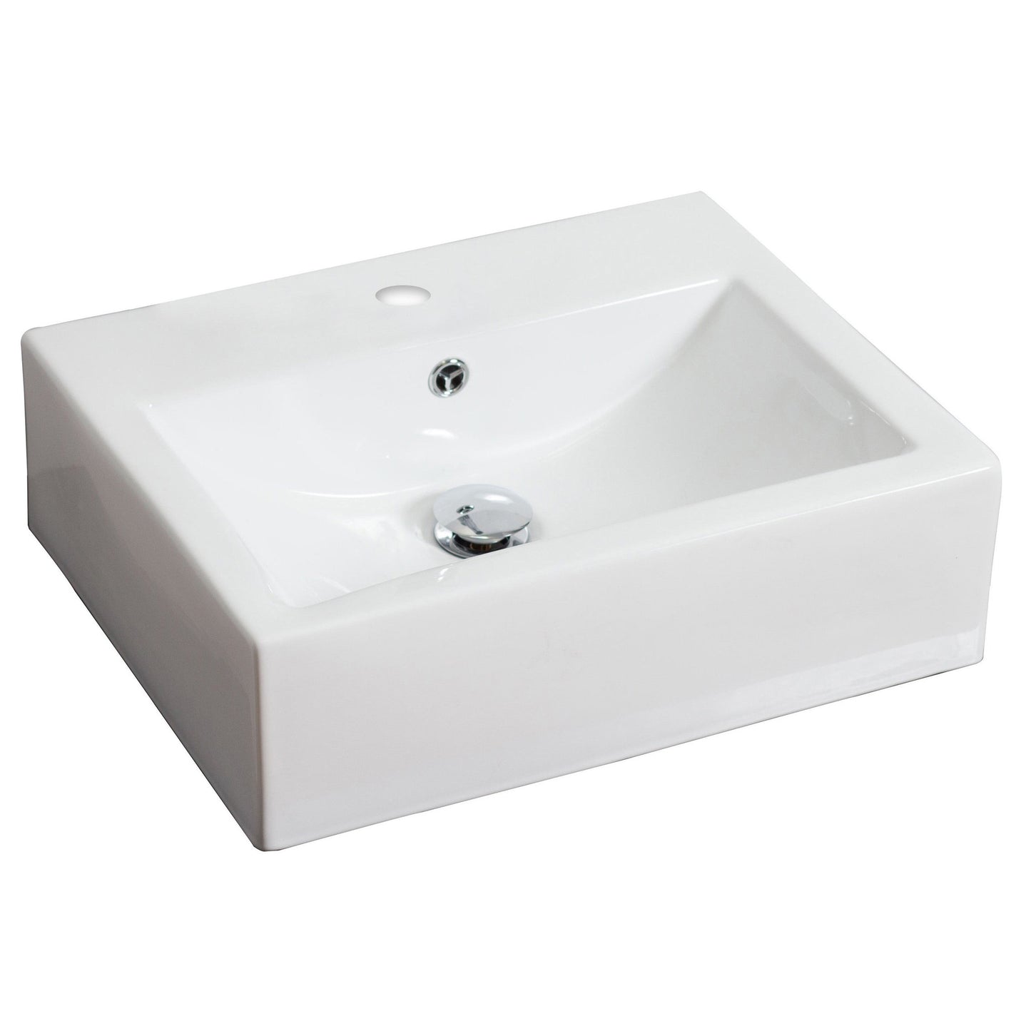 American Imaginations AI-14810 20" White Rectangular Ceramic Above Counter Bathroom Vessel Sink Set