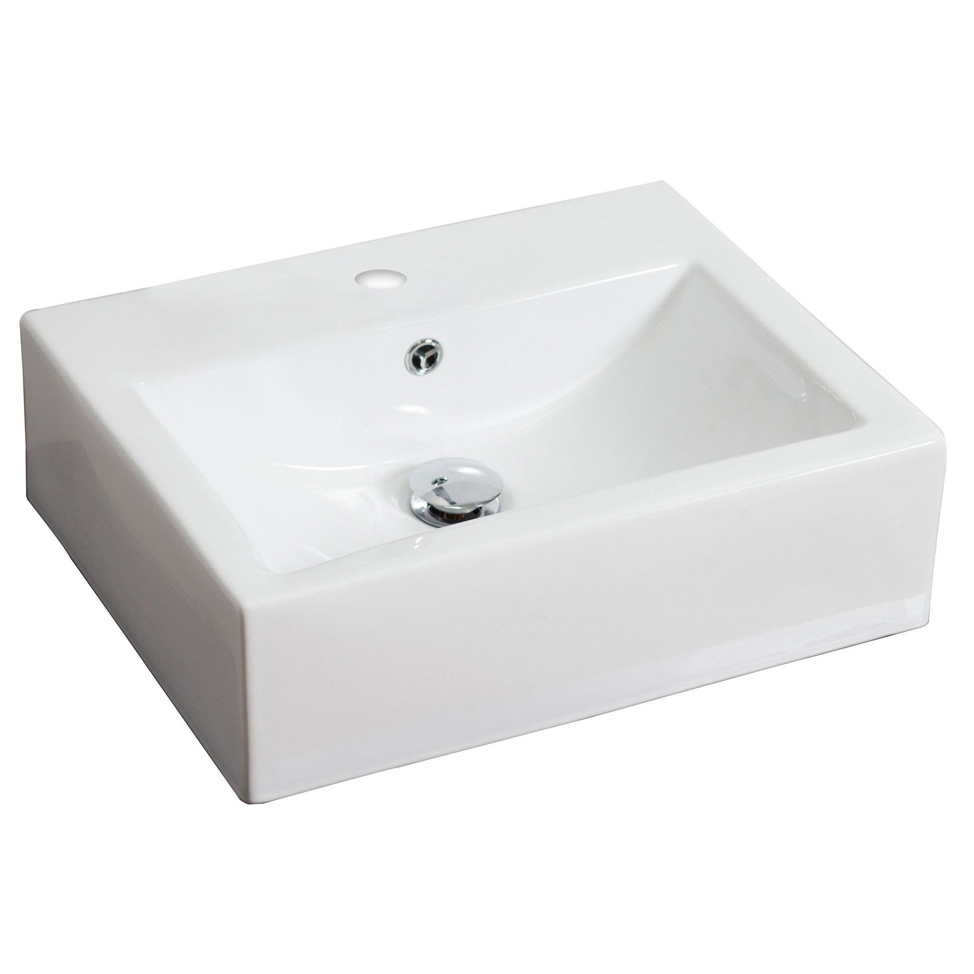 American Imaginations AI-14810 20" White Rectangular Ceramic Above Counter Bathroom Vessel Sink Set
