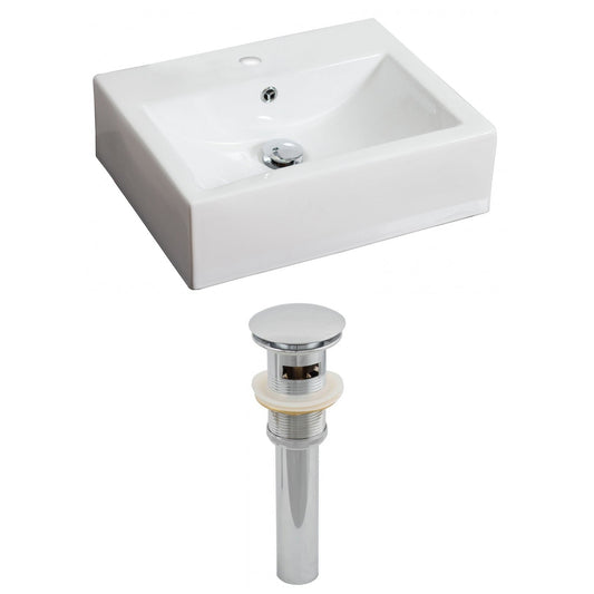 American Imaginations AI-14810 20" White Rectangular Ceramic Above Counter Bathroom Vessel Sink Set