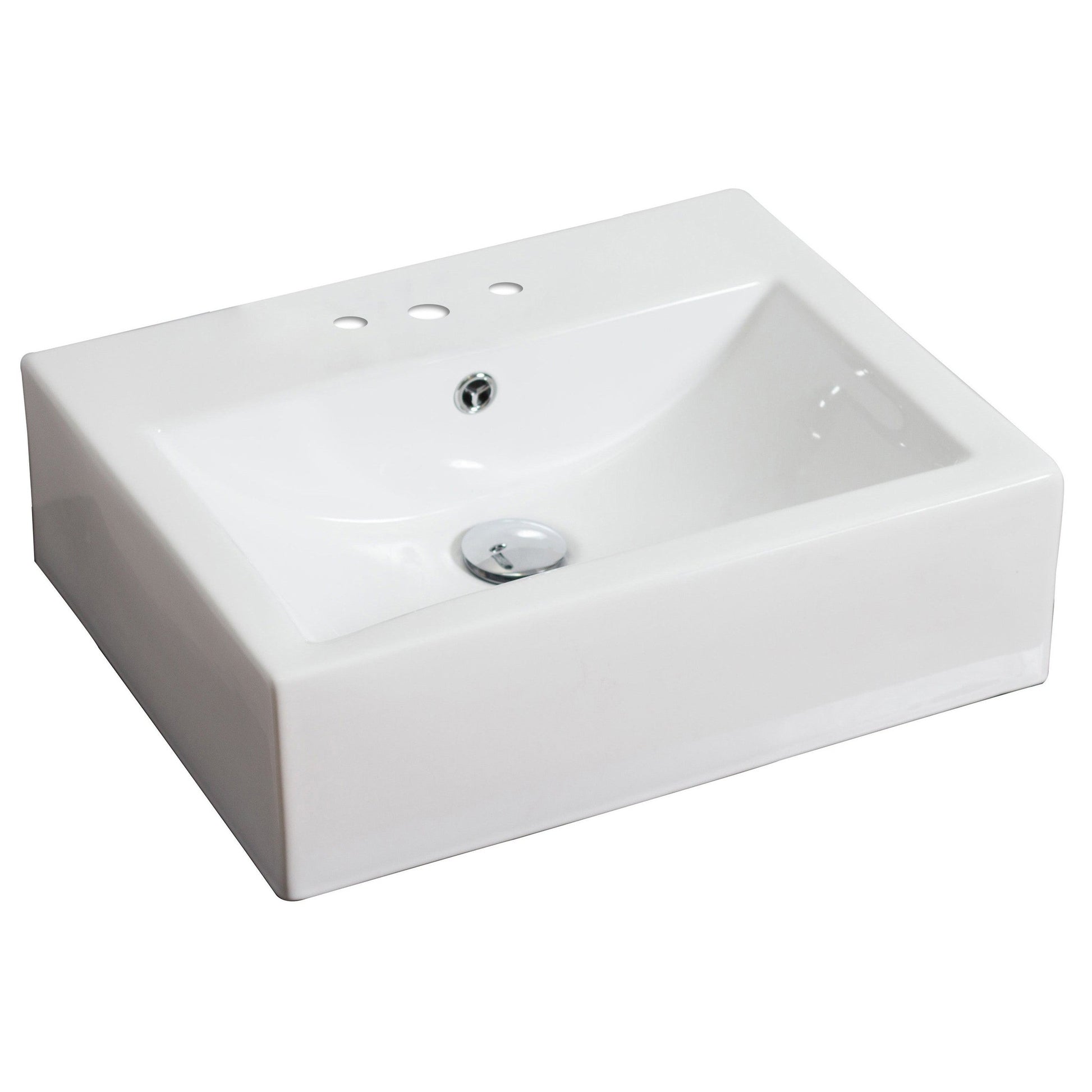 American Imaginations AI-14811 20" White Rectangular Ceramic Above Counter Bathroom Vessel Sink Set