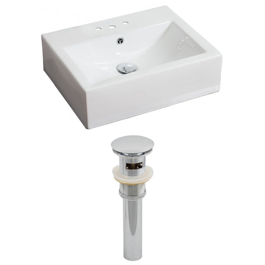 American Imaginations AI-14811 20" White Rectangular Ceramic Above Counter Bathroom Vessel Sink Set