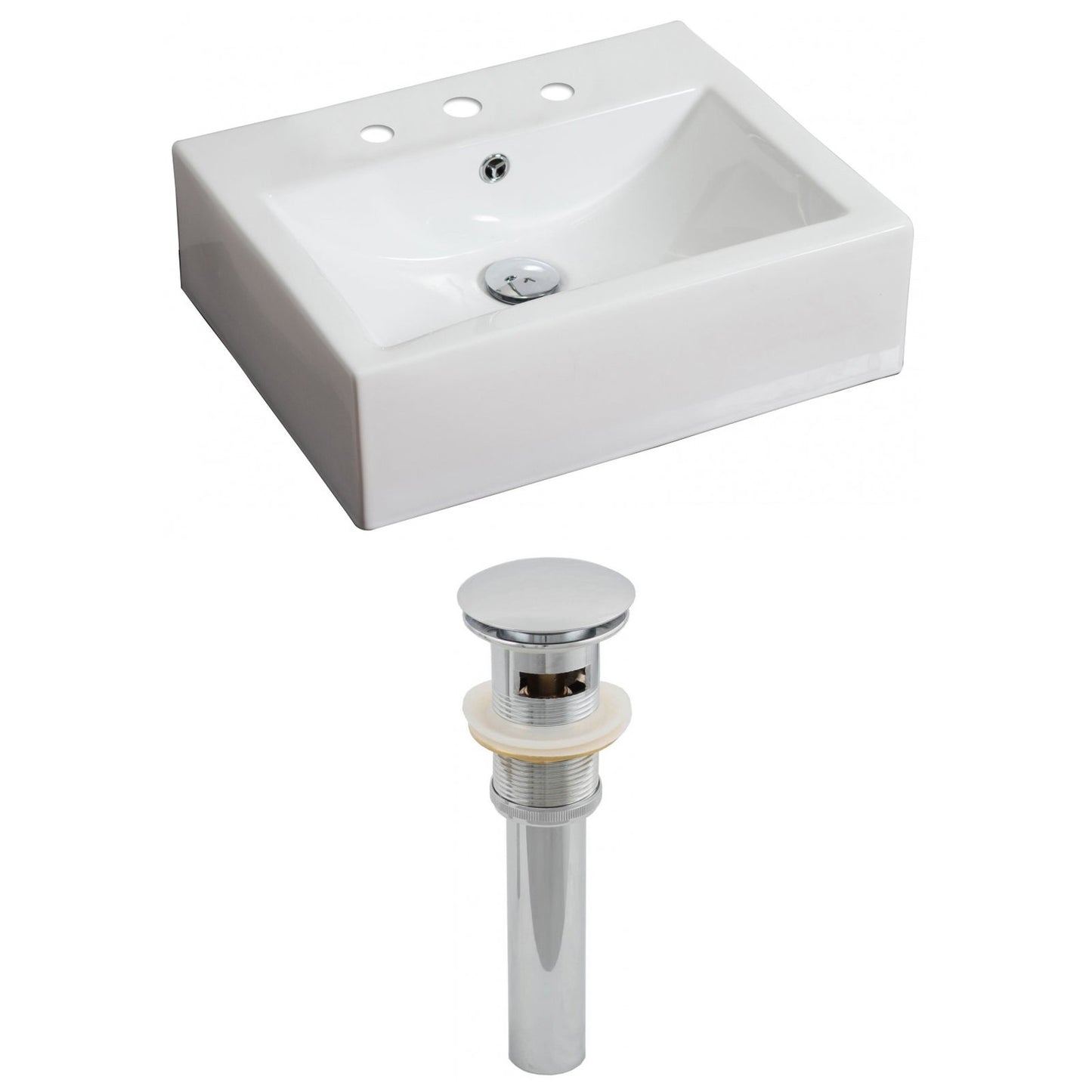 American Imaginations AI-14812 20" White Rectangular Ceramic Above Counter Bathroom Vessel Sink Set