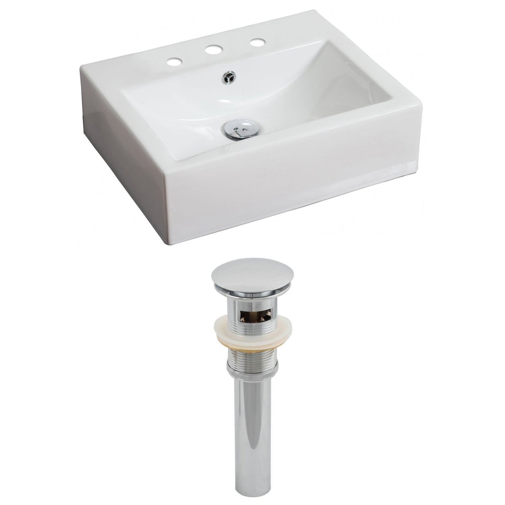 American Imaginations AI-14812 20" White Rectangular Ceramic Above Counter Bathroom Vessel Sink Set