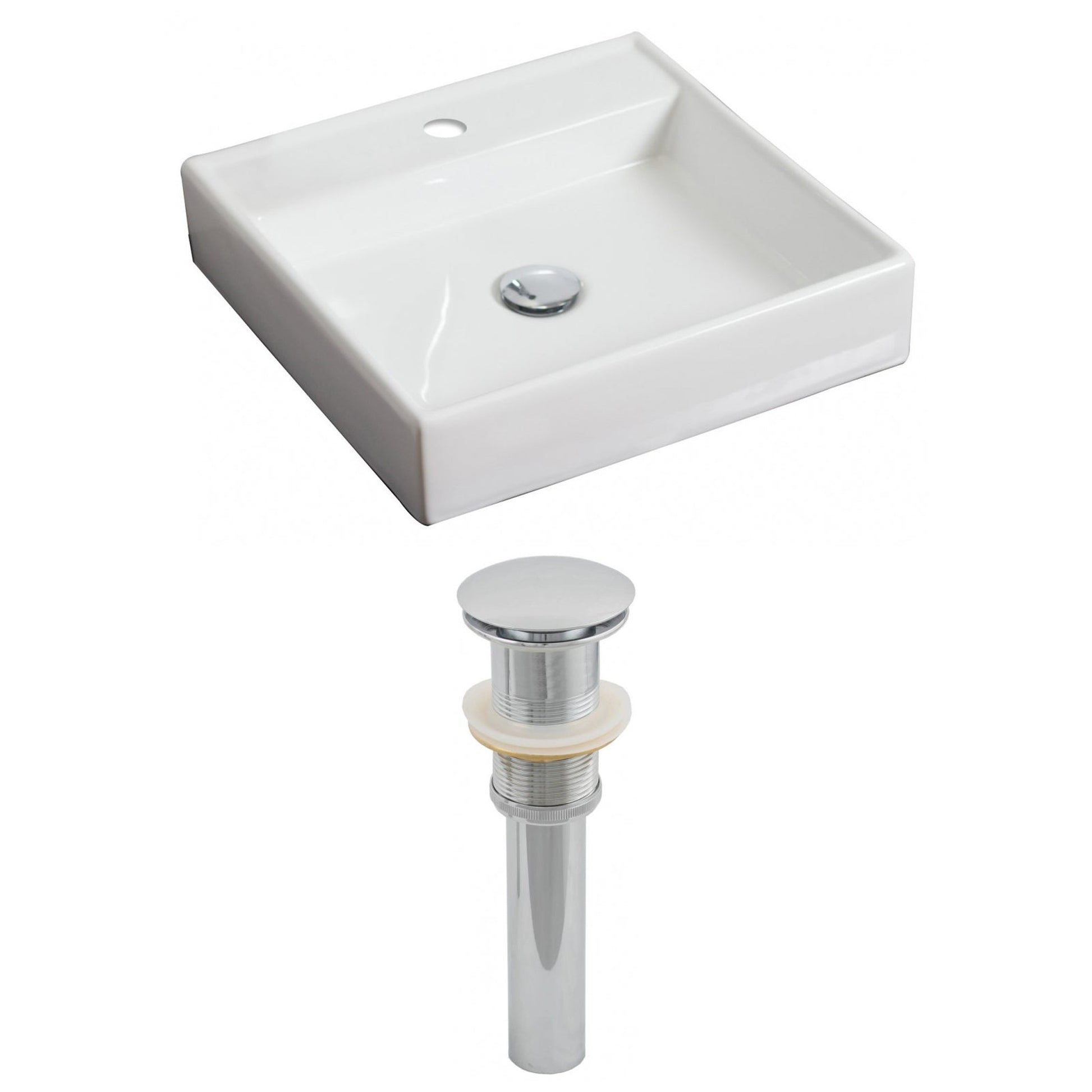 American Imaginations AI-14813 18" White Square Ceramic Above Counter Bathroom Vessel Sink Set