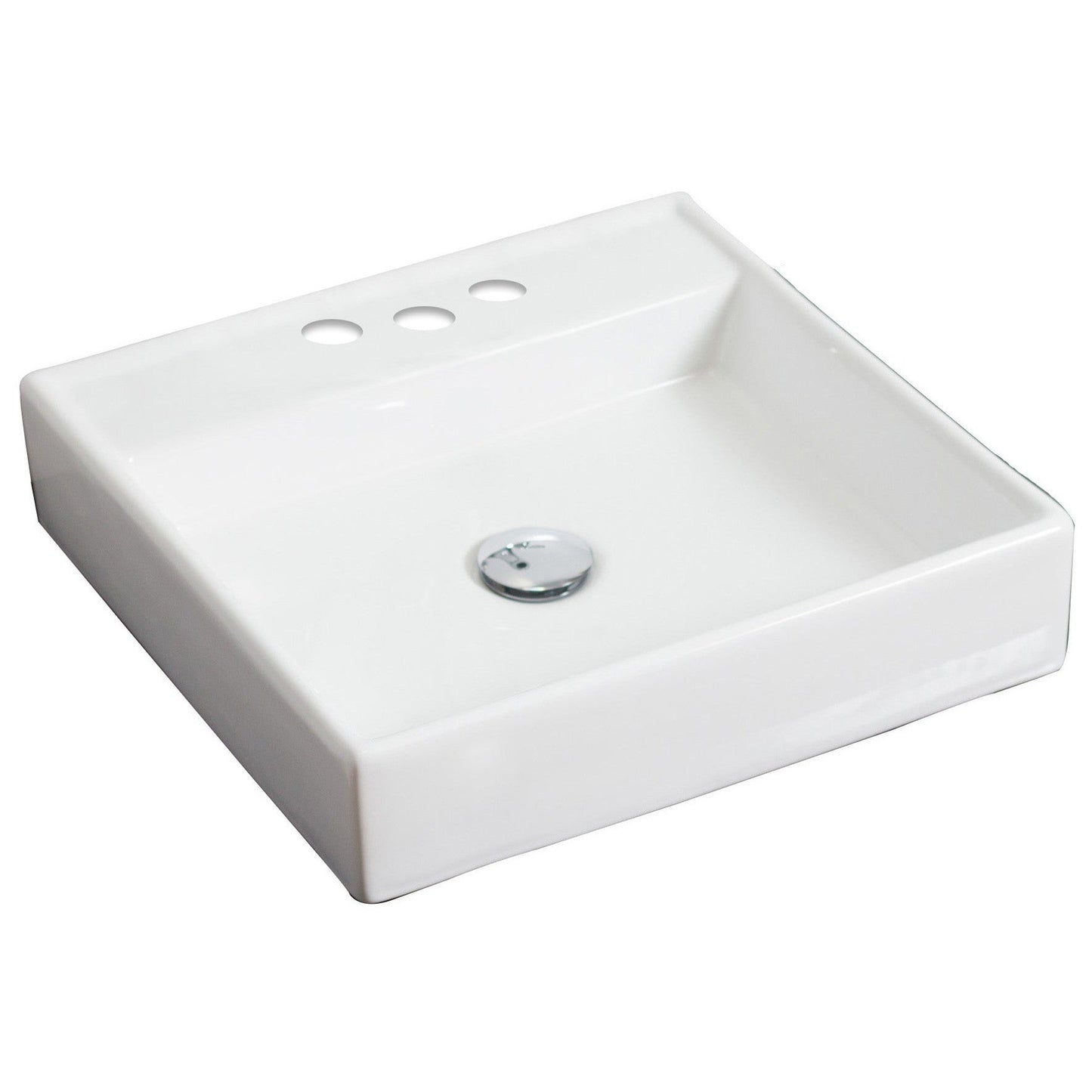 American Imaginations AI-14814 18" White Square Ceramic Above Counter Bathroom Vessel Sink Set