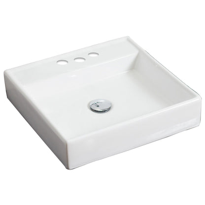 American Imaginations AI-14814 18" White Square Ceramic Above Counter Bathroom Vessel Sink Set
