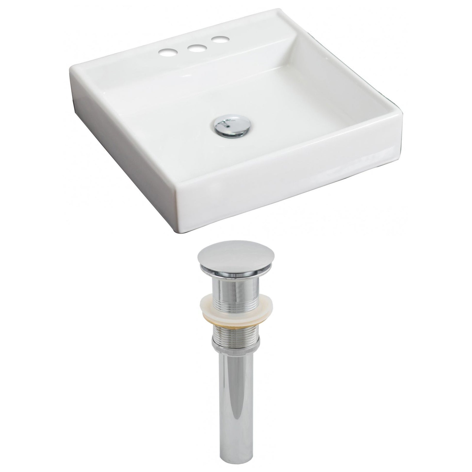American Imaginations AI-14814 18" White Square Ceramic Above Counter Bathroom Vessel Sink Set