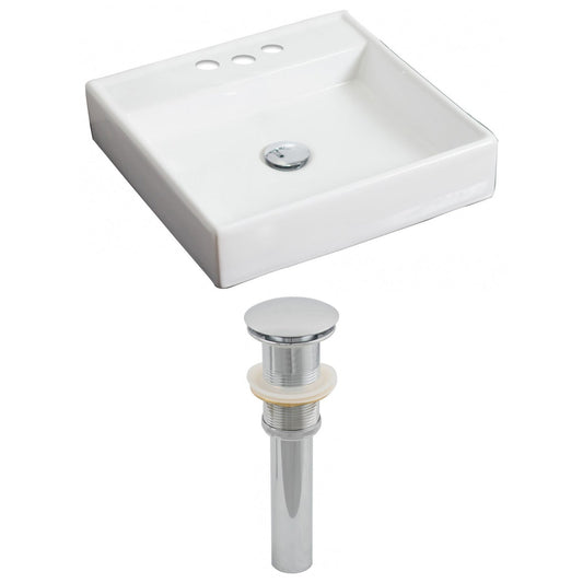 American Imaginations AI-14814 18" White Square Ceramic Above Counter Bathroom Vessel Sink Set