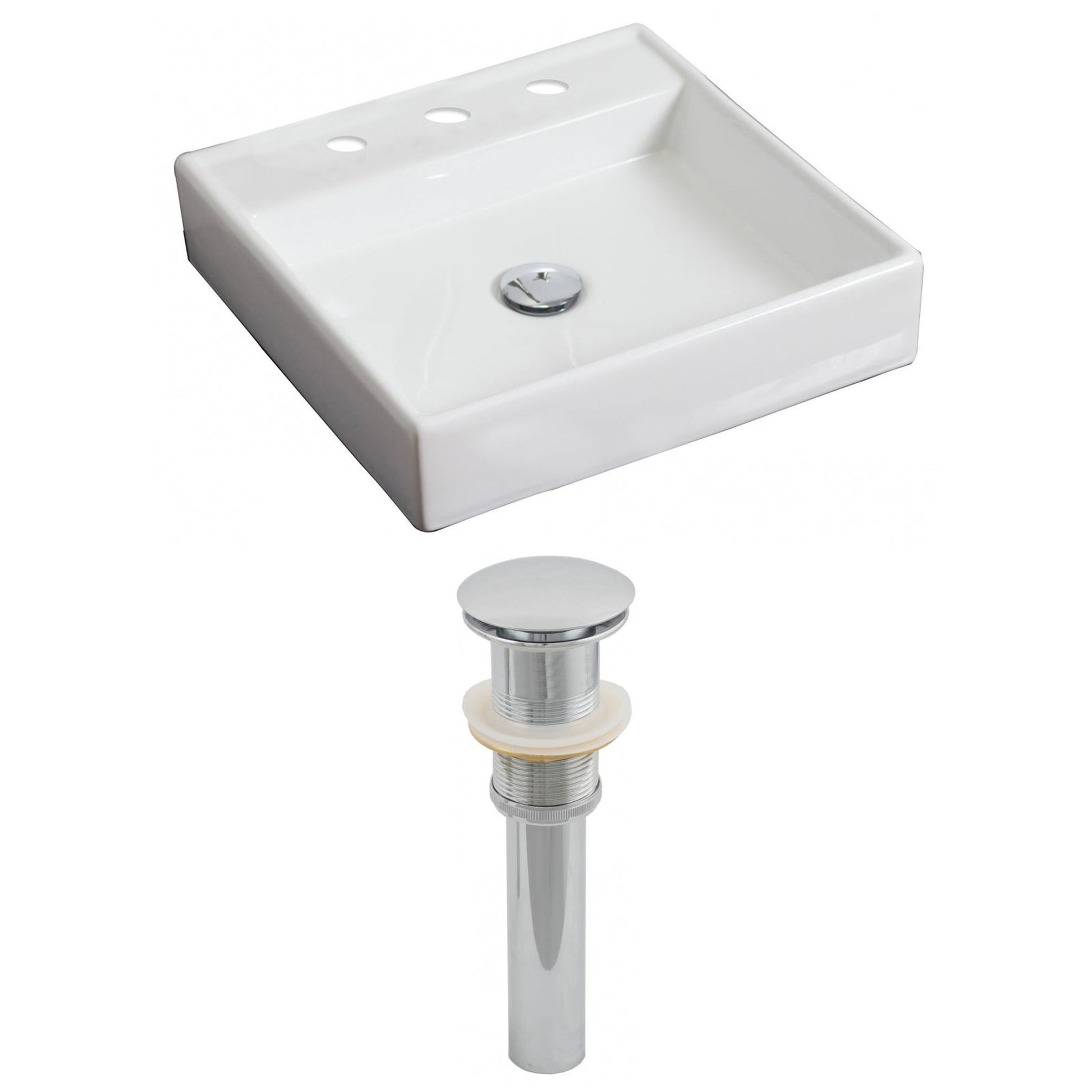 American Imaginations AI-14815 18" White Square Ceramic Above Counter Bathroom Vessel Sink Set