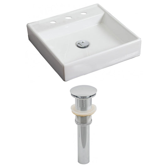 American Imaginations AI-14815 18" White Square Ceramic Above Counter Bathroom Vessel Sink Set