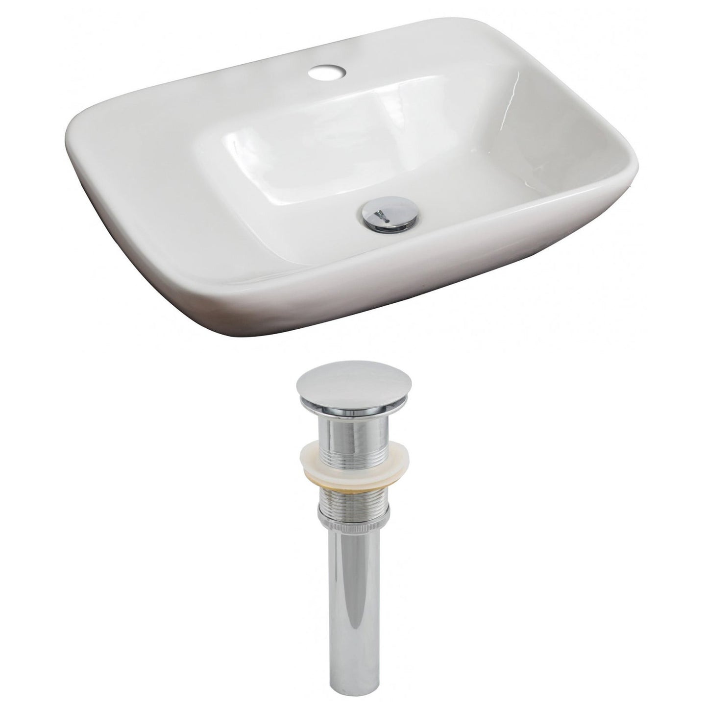 American Imaginations AI-14816 24" White Rectangular Ceramic Above Counter Bathroom Vessel Sink Set