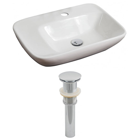 American Imaginations AI-14816 24" White Rectangular Ceramic Above Counter Bathroom Vessel Sink Set
