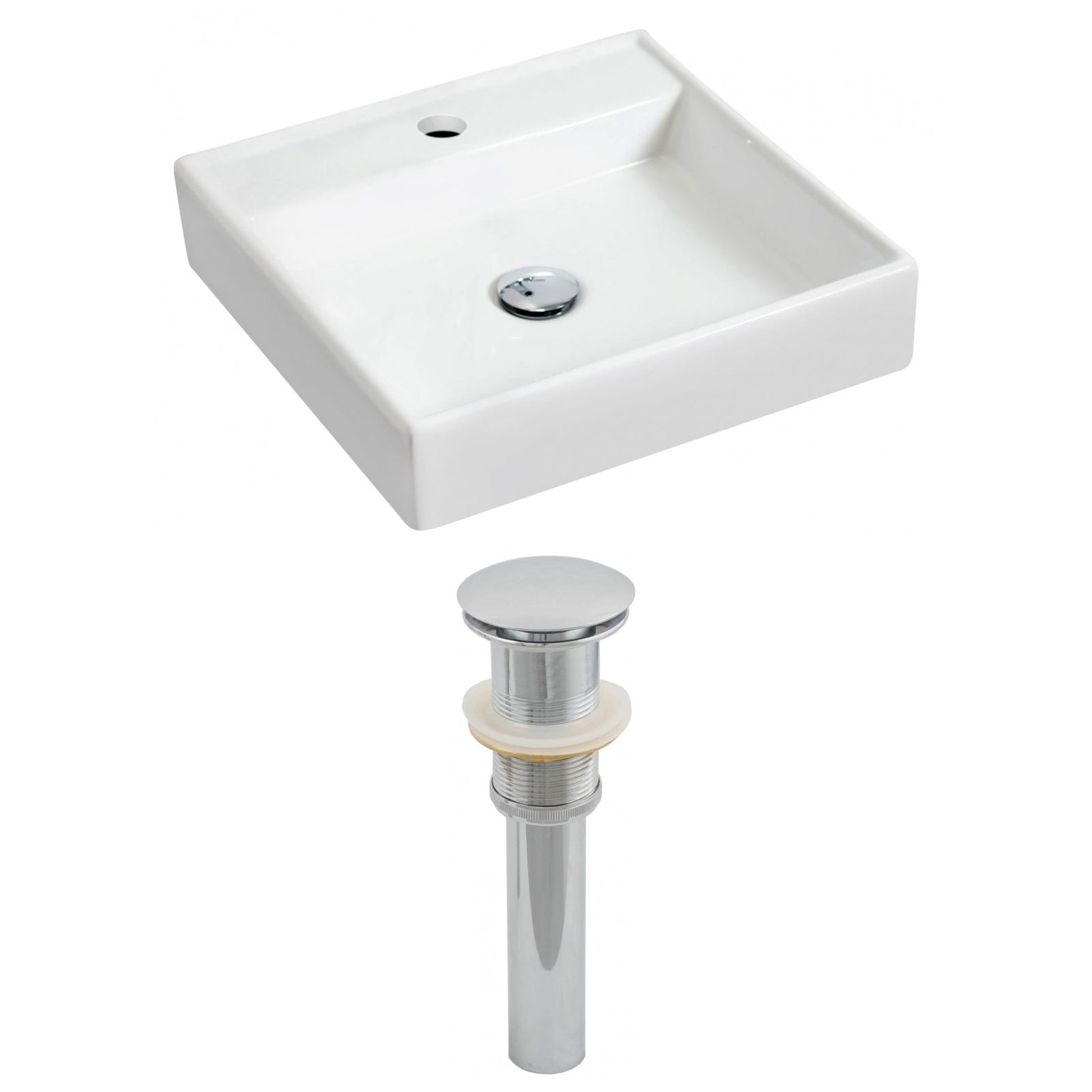 American Imaginations AI-14831 18" White Square Ceramic Wall Mount Bathroom Vessel Sink Set