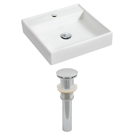 American Imaginations AI-14831 18" White Square Ceramic Wall Mount Bathroom Vessel Sink Set