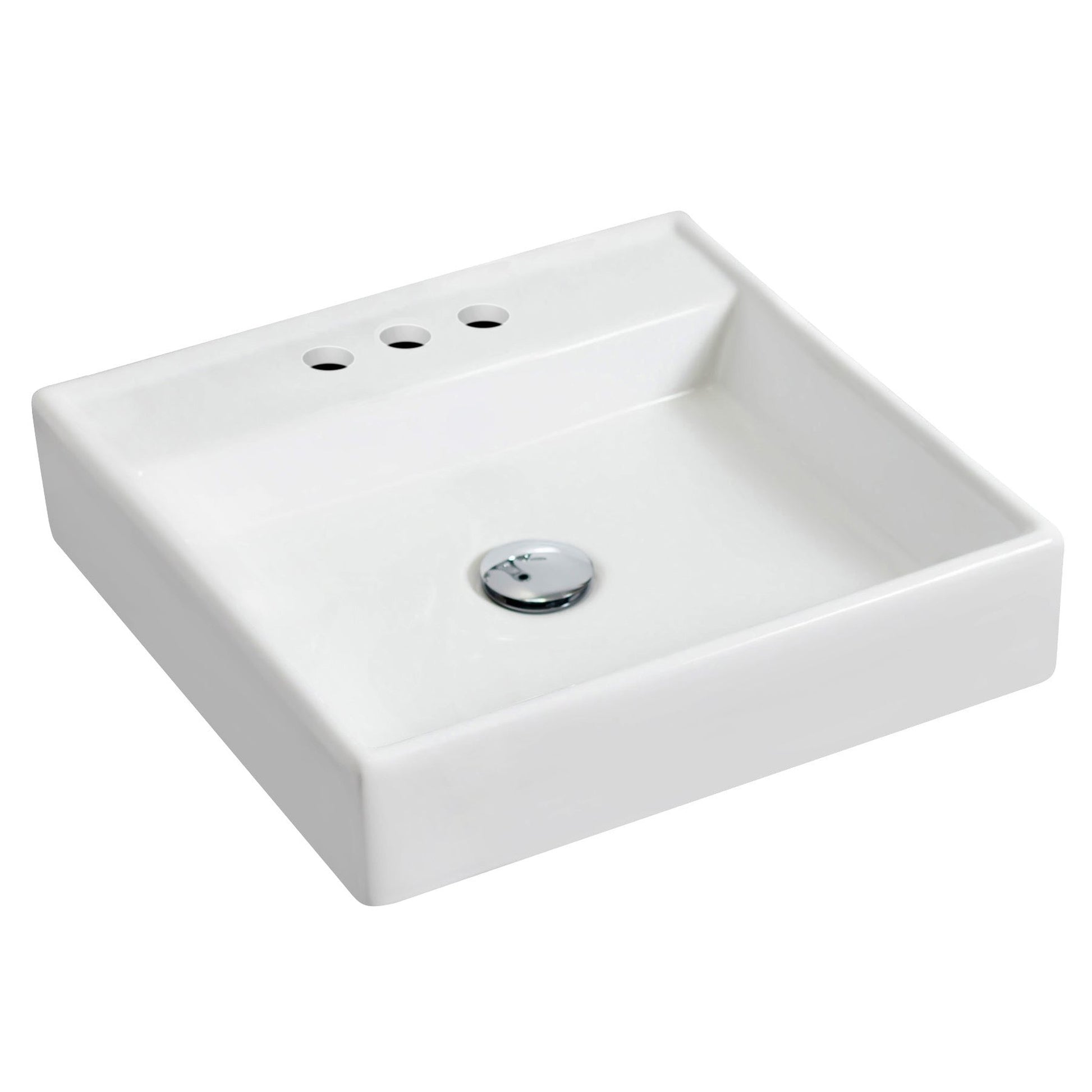 American Imaginations AI-14832 18" White Square Ceramic Wall Mount Bathroom Vessel Sink Set