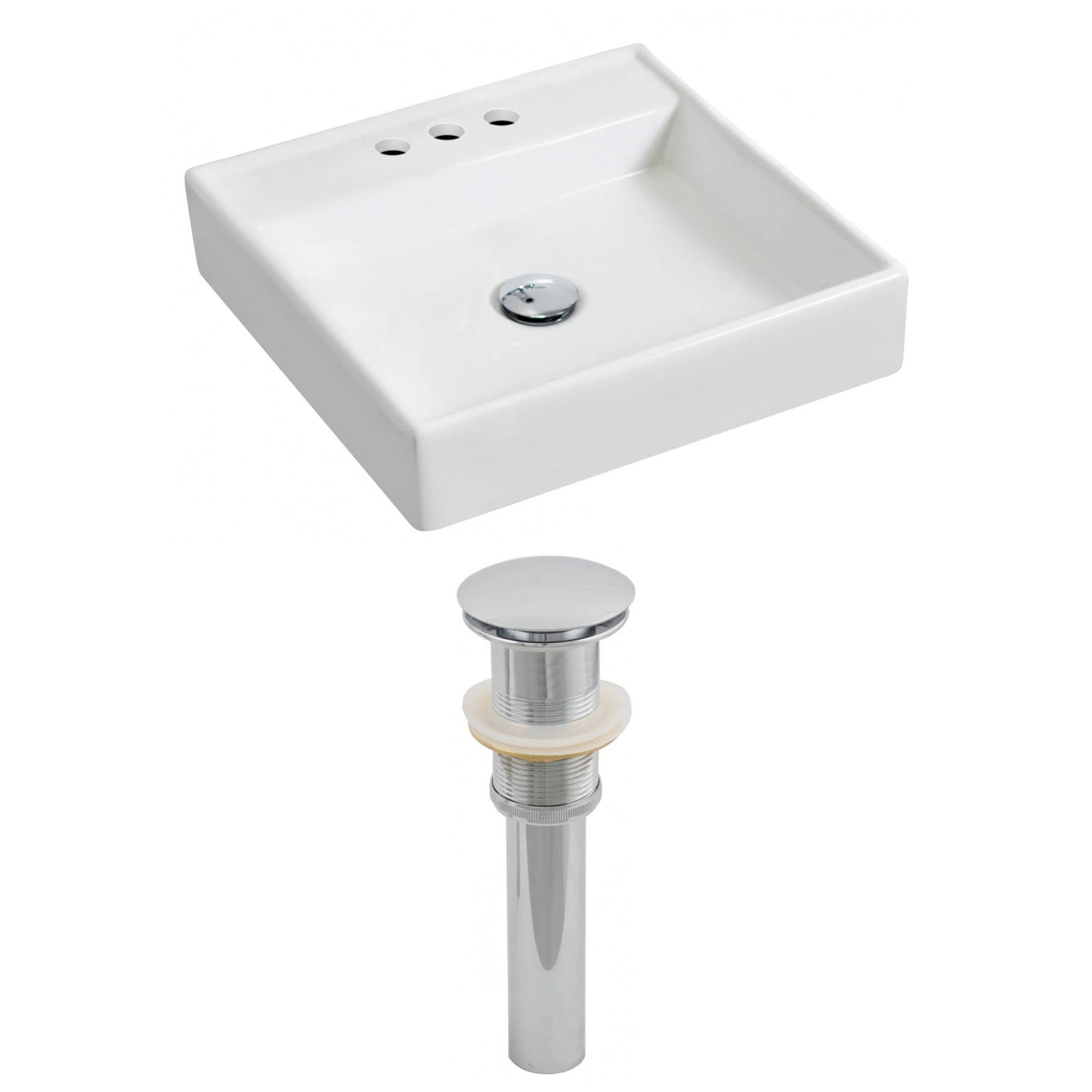 American Imaginations AI-14832 18" White Square Ceramic Wall Mount Bathroom Vessel Sink Set