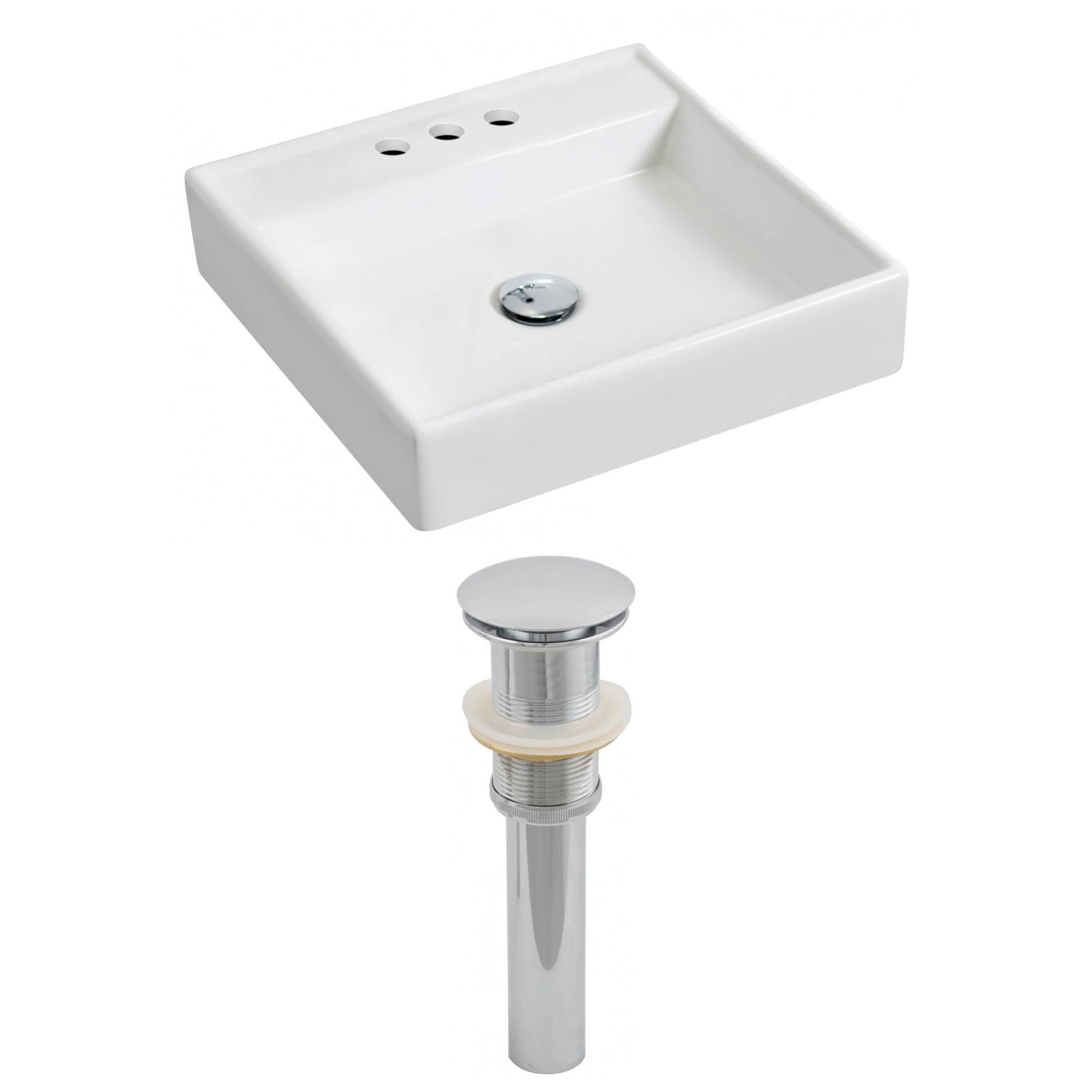 American Imaginations AI-14832 18" White Square Ceramic Wall Mount Bathroom Vessel Sink Set