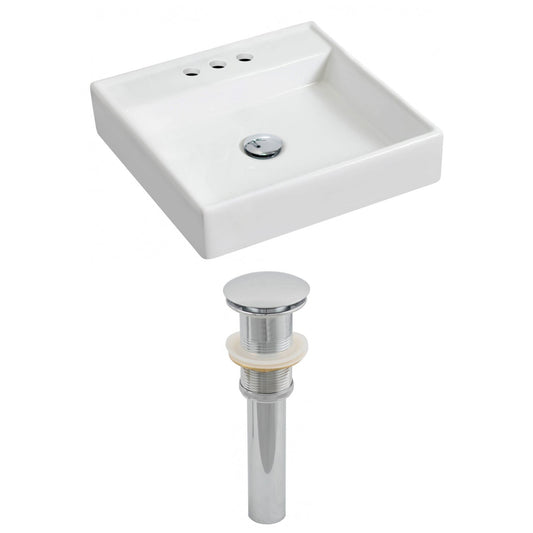 American Imaginations AI-14832 18" White Square Ceramic Wall Mount Bathroom Vessel Sink Set