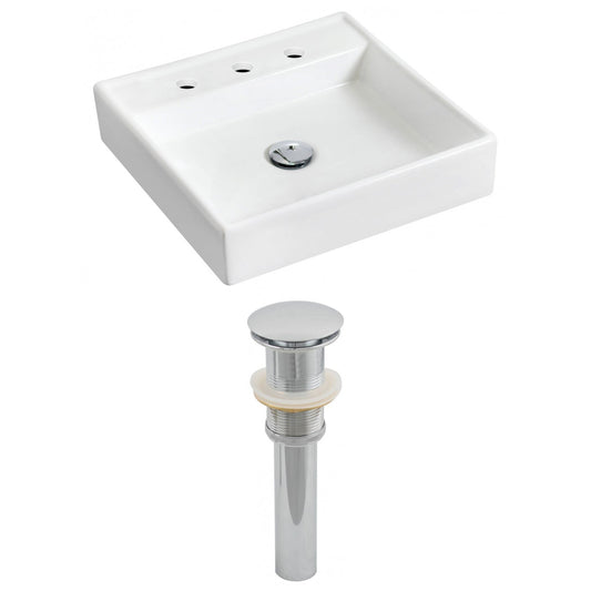 American Imaginations AI-14833 18" White Square Ceramic Wall Mount Bathroom Vessel Sink Set