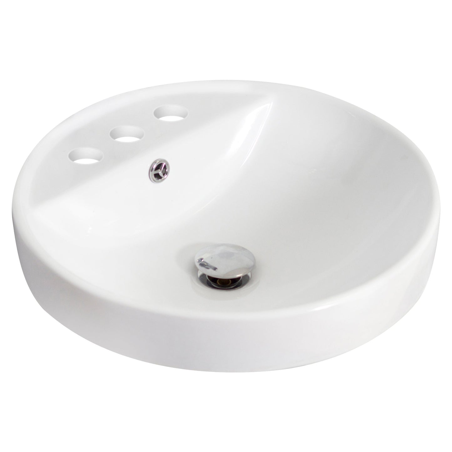 American Imaginations AI-14834 18" White Round Ceramic Drop In Bathroom Vessel Sink Set