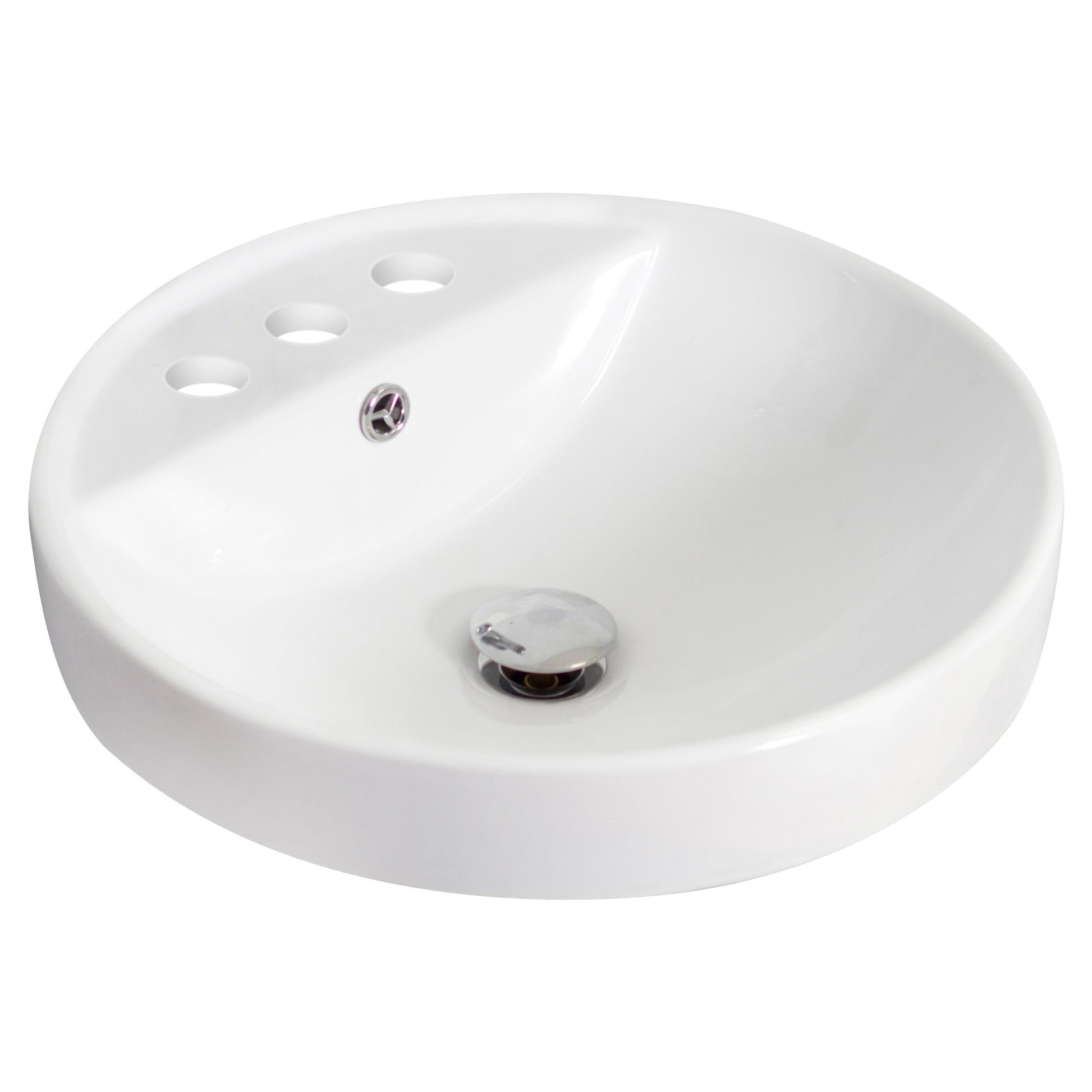 American Imaginations AI-14834 18" White Round Ceramic Drop In Bathroom Vessel Sink Set