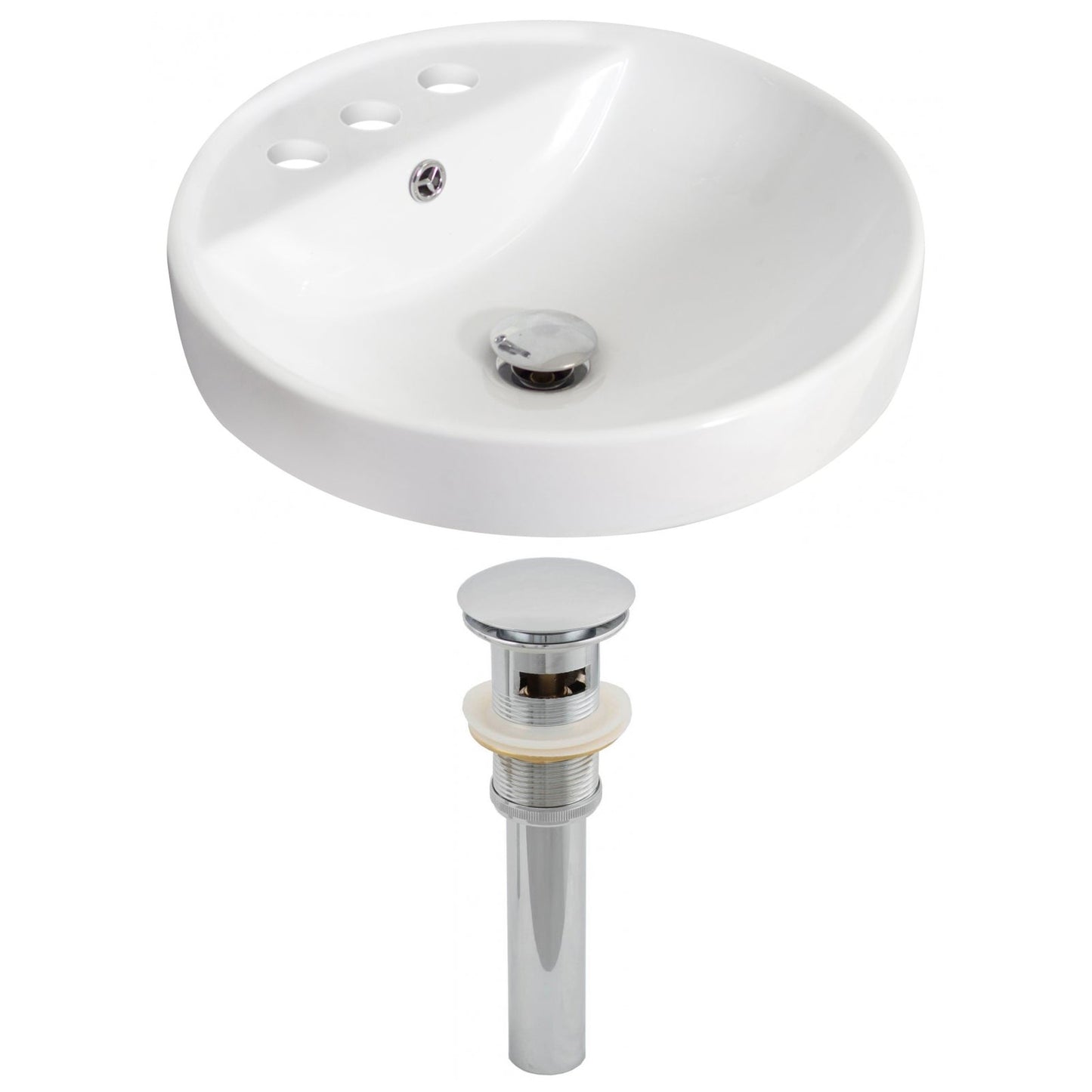American Imaginations AI-14834 18" White Round Ceramic Drop In Bathroom Vessel Sink Set