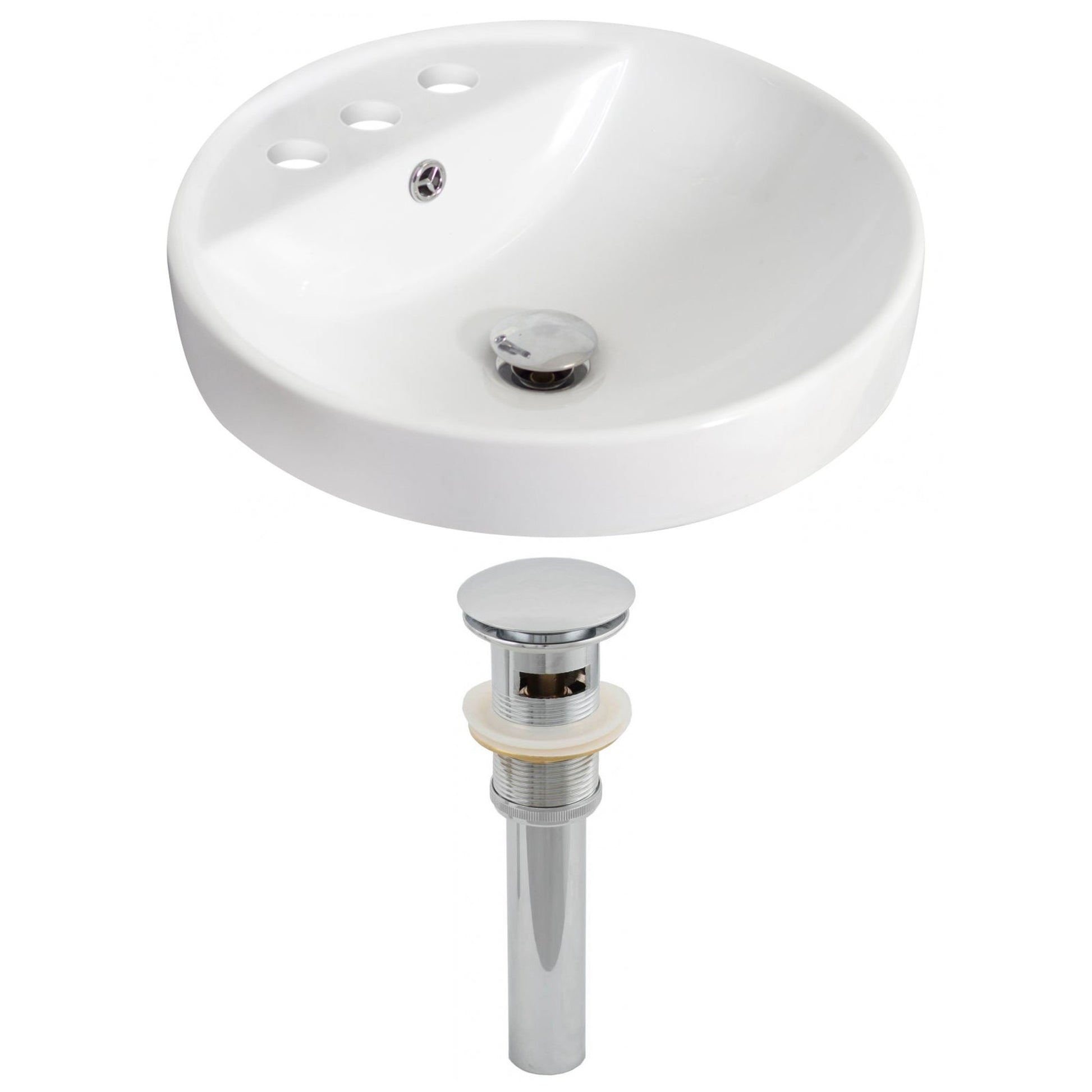 American Imaginations AI-14834 18" White Round Ceramic Drop In Bathroom Vessel Sink Set