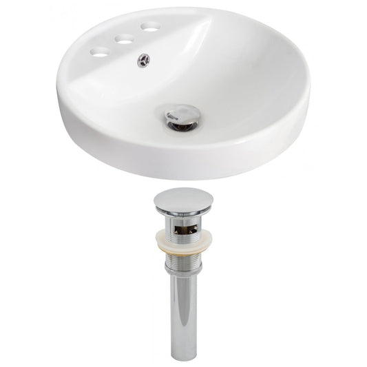 American Imaginations AI-14834 18" White Round Ceramic Drop In Bathroom Vessel Sink Set